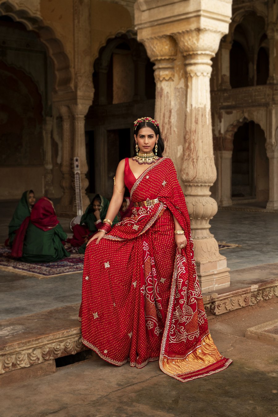 Bandhej Embroidered Gajji Silk Saree