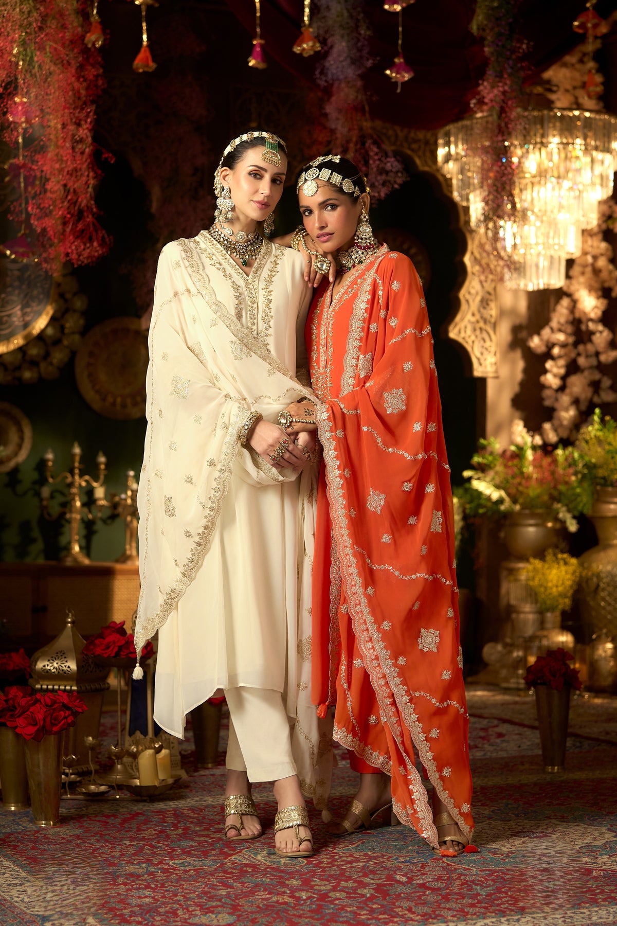 Regal Ivory Embroidered Georgette Silk Pant Set