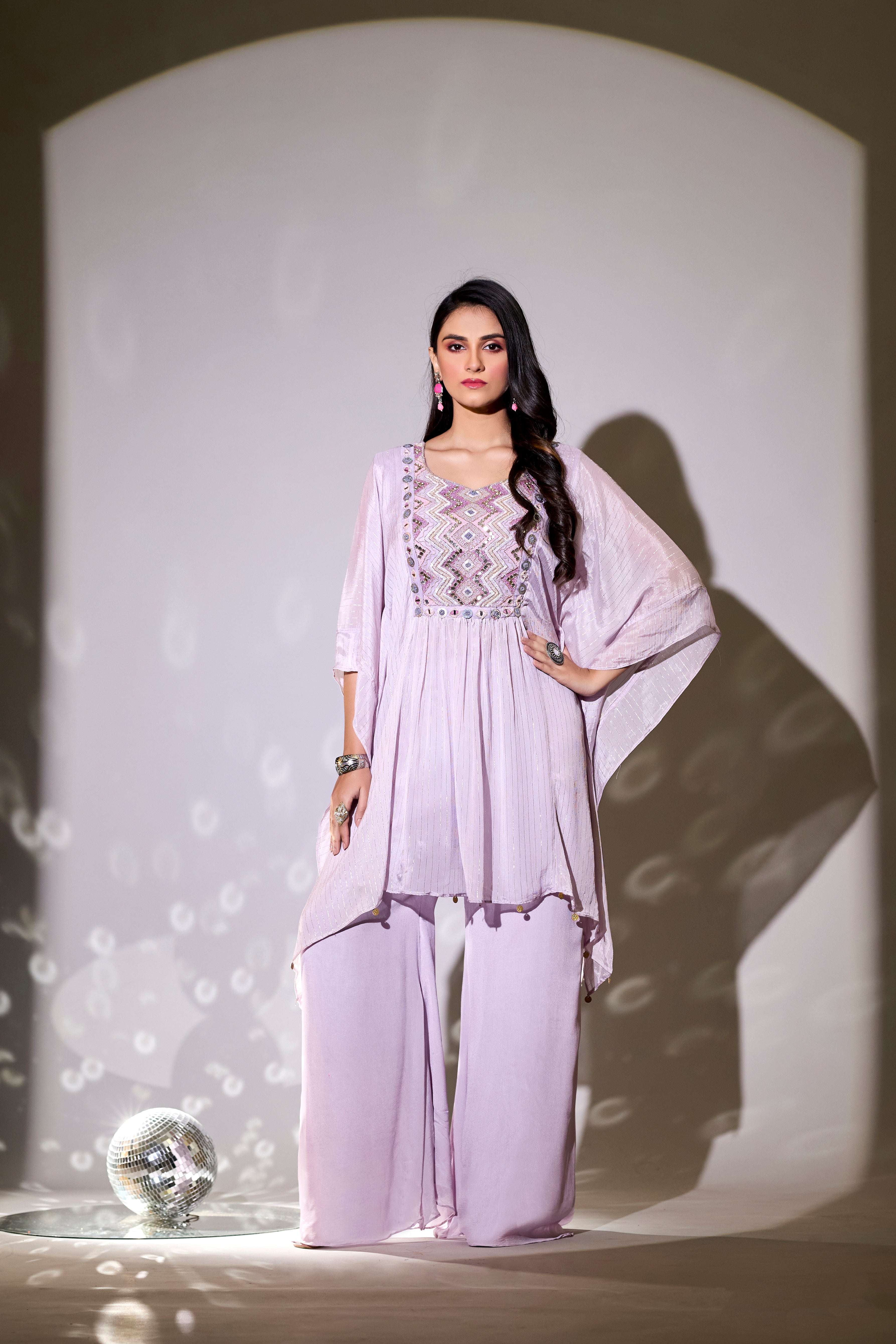 Light Violet Embroidered Premium Chinon Silk Co-Ord Set