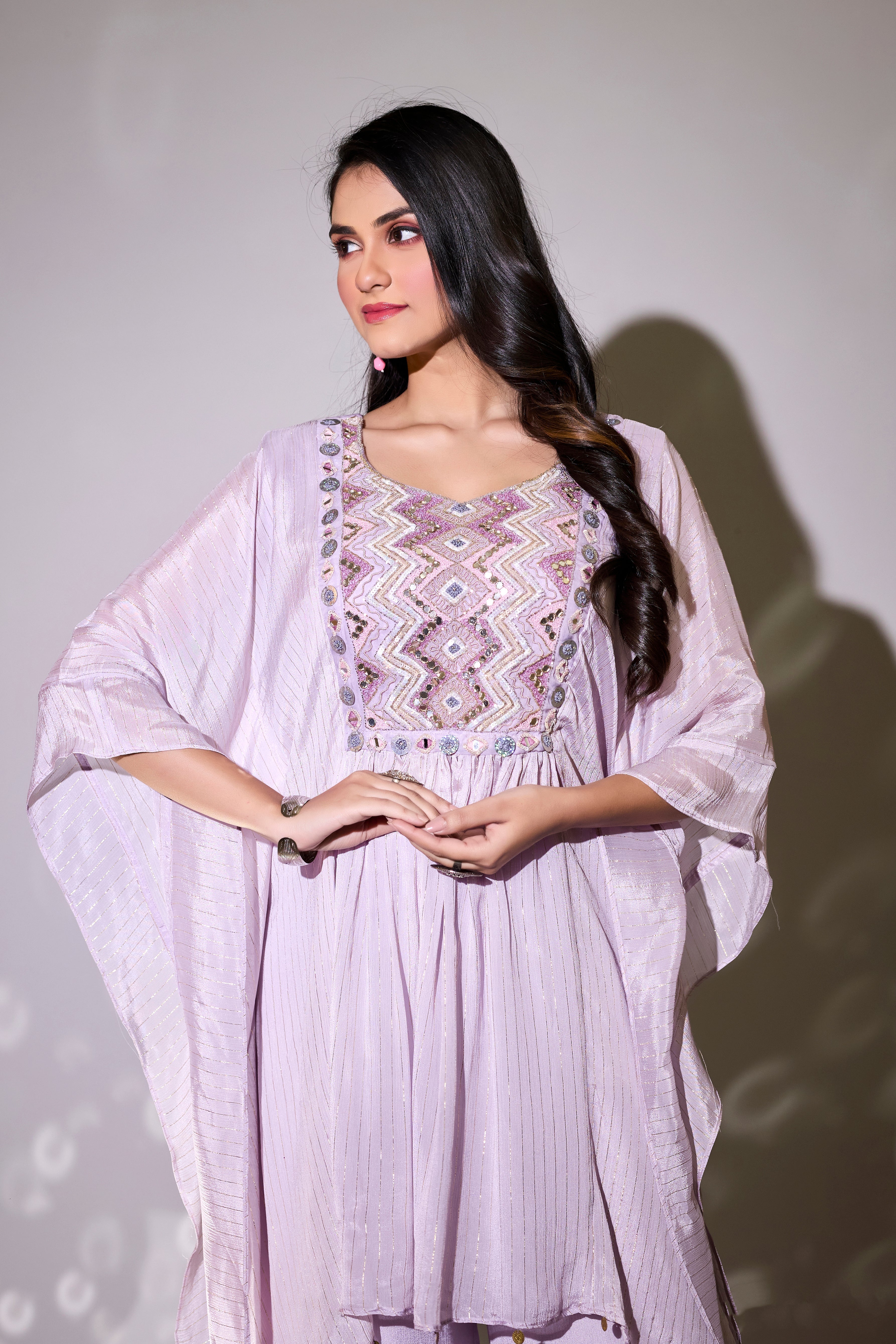 Light Violet Embroidered Premium Chinon Silk Co-Ord Set