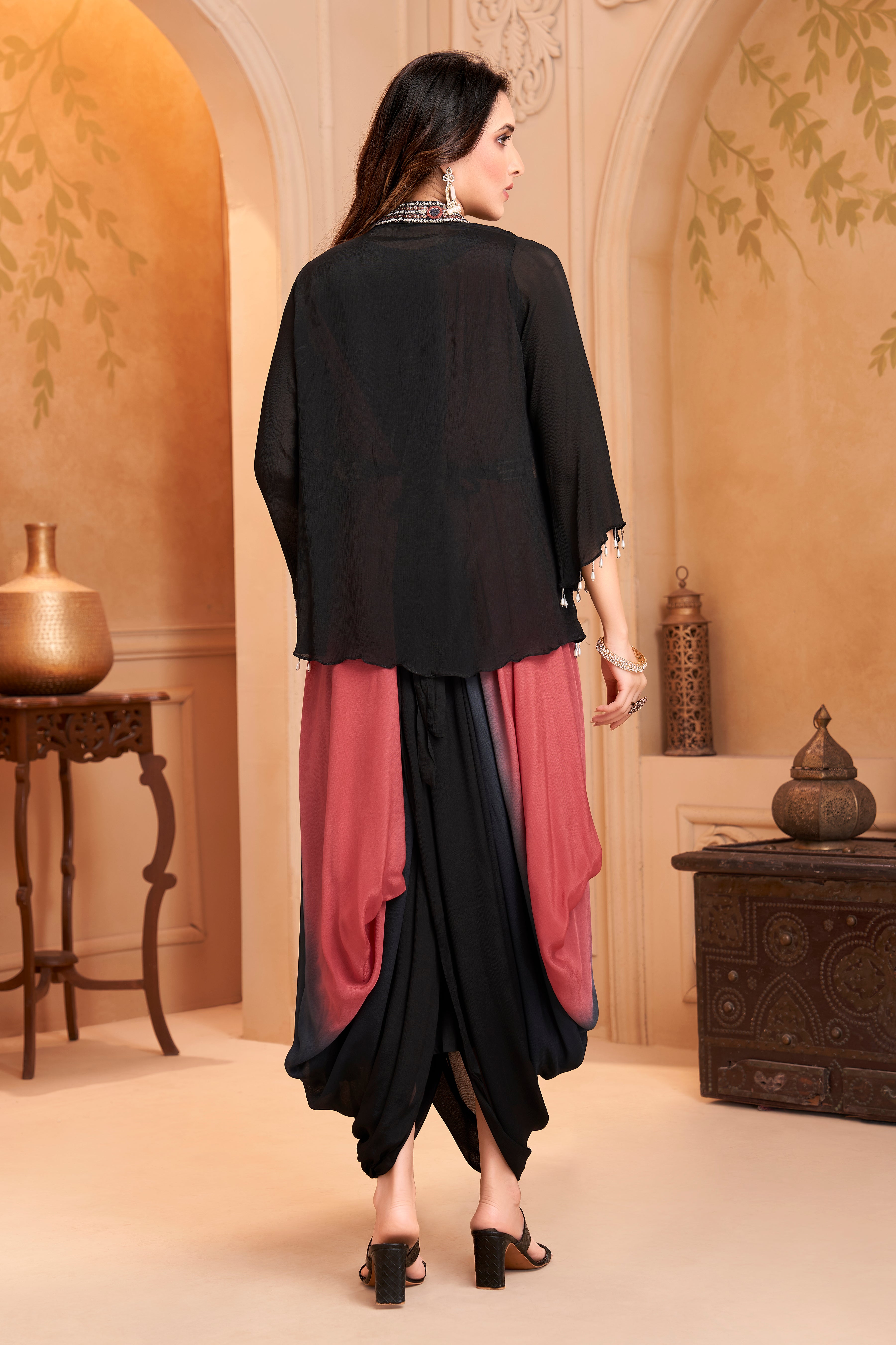 Dusty Wine Embellished Chinon Silk Drape Dress