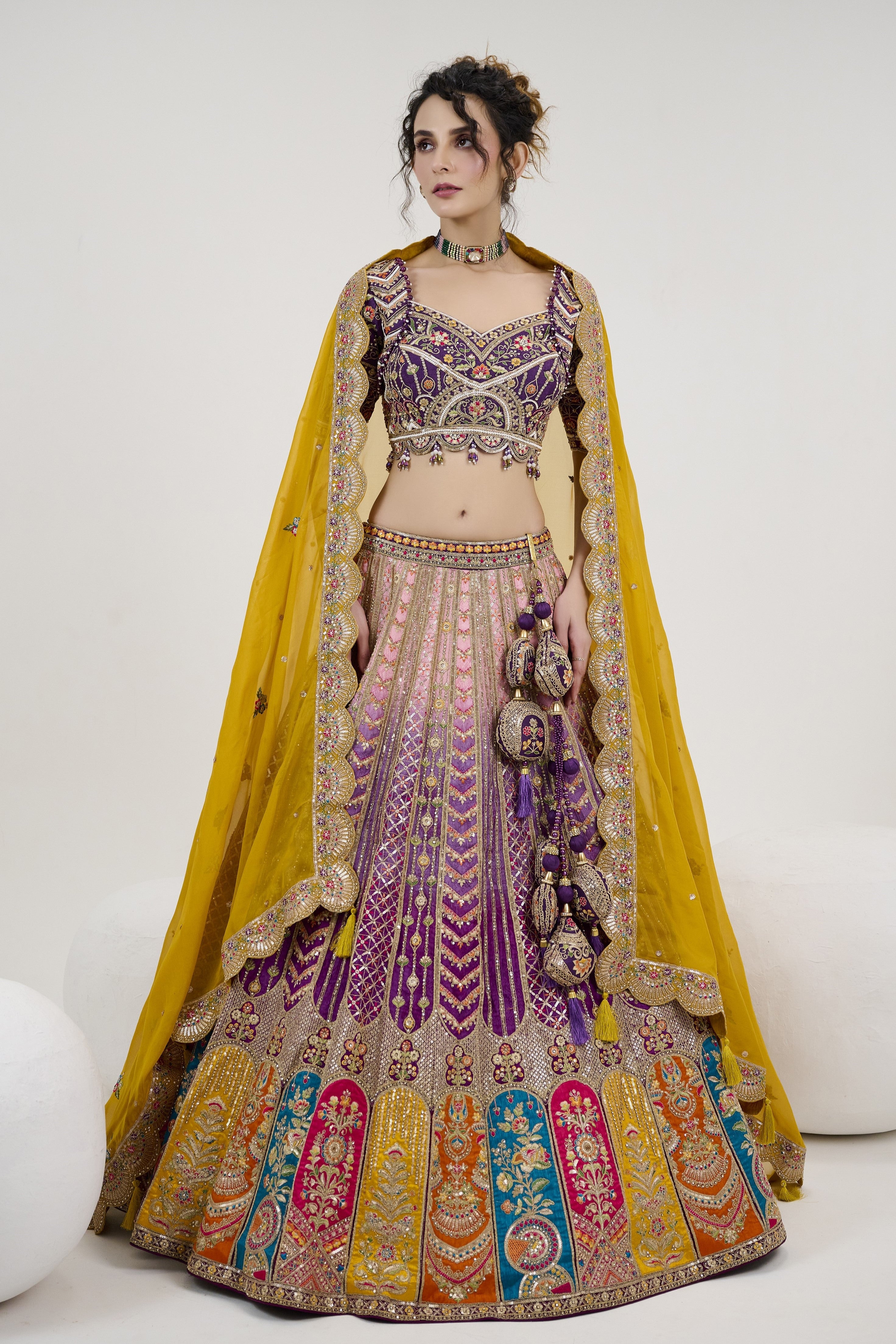 Deep Mauve Embroidered Georgette Silk Lehenga Set