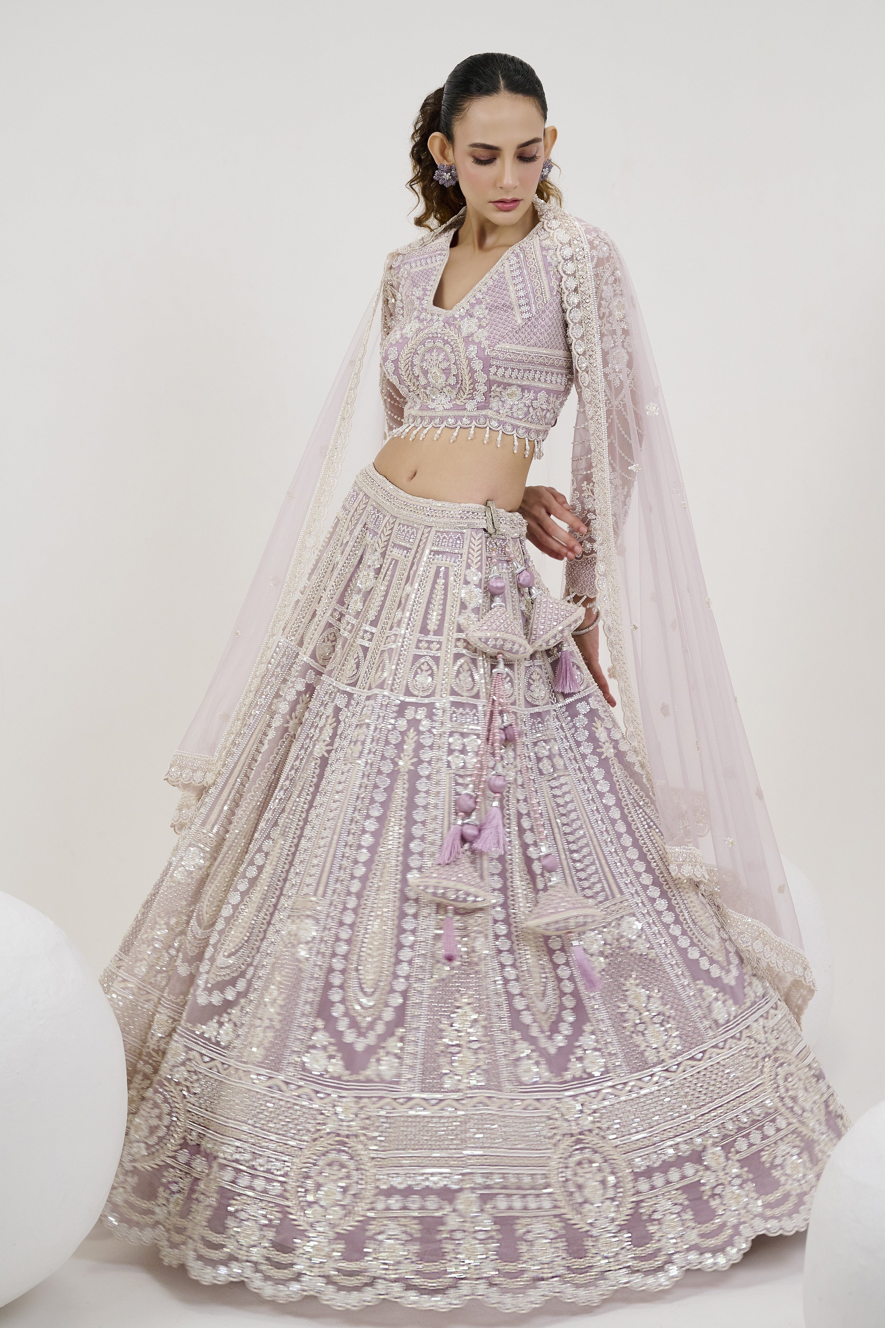 Light Lavender Embroidered Georgette Silk Lehenga Set