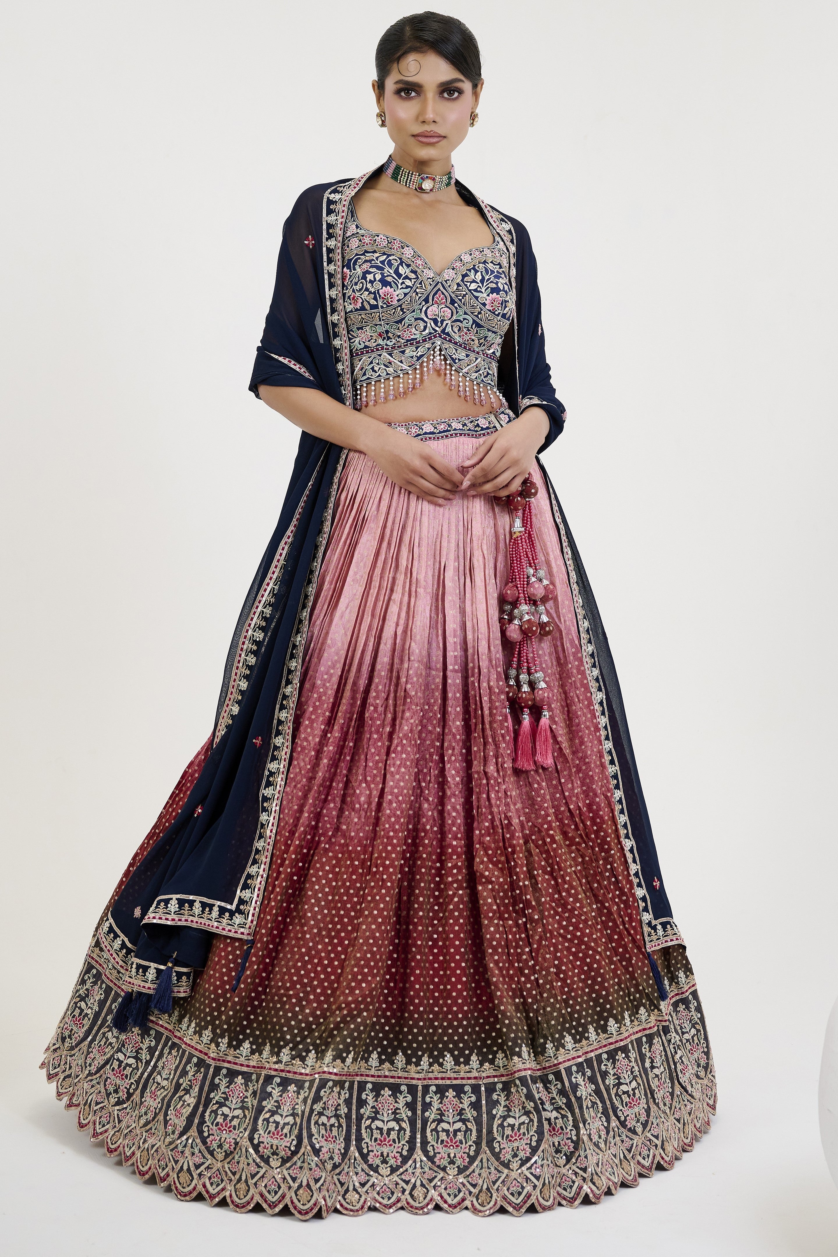 Maroon Ombre-Dyed Georgette Silk Lehenga Set