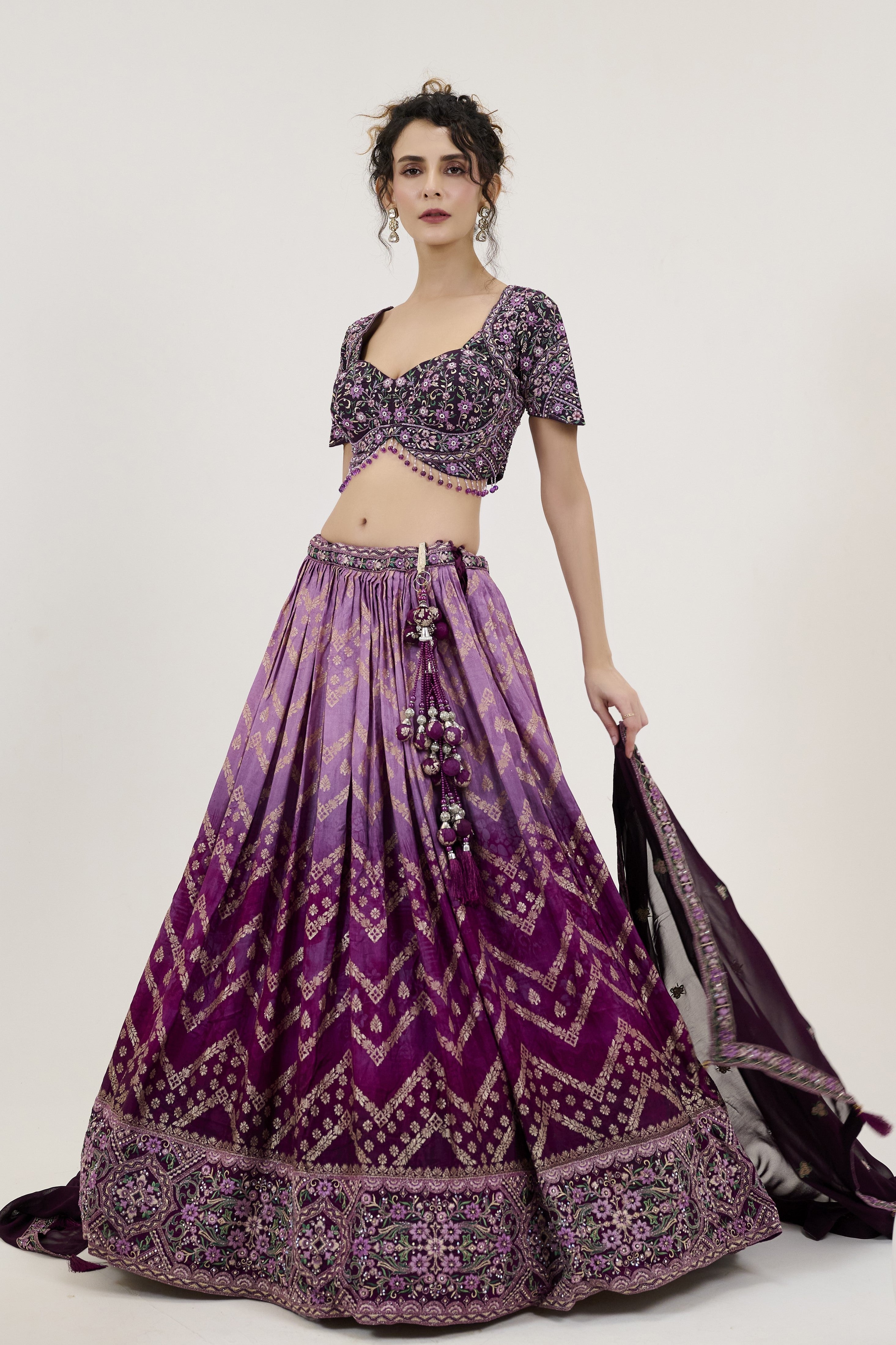 Wine Ombre-Dyed Georgette Silk Lehenga Set