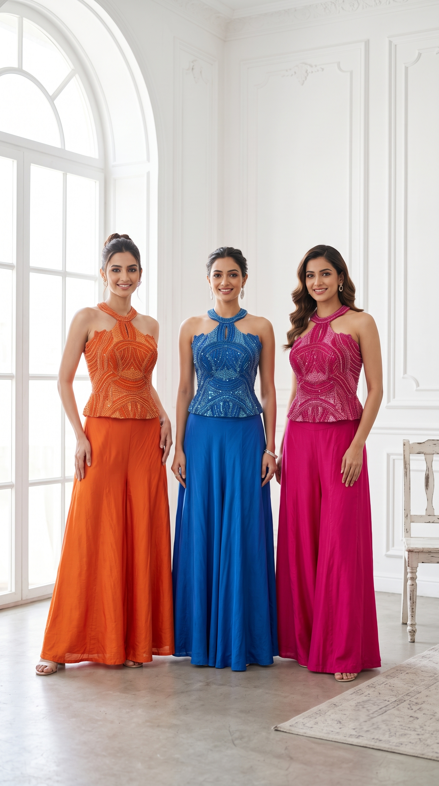 Vibrant Orange Embellished Premium Georgette Palazzo Set
