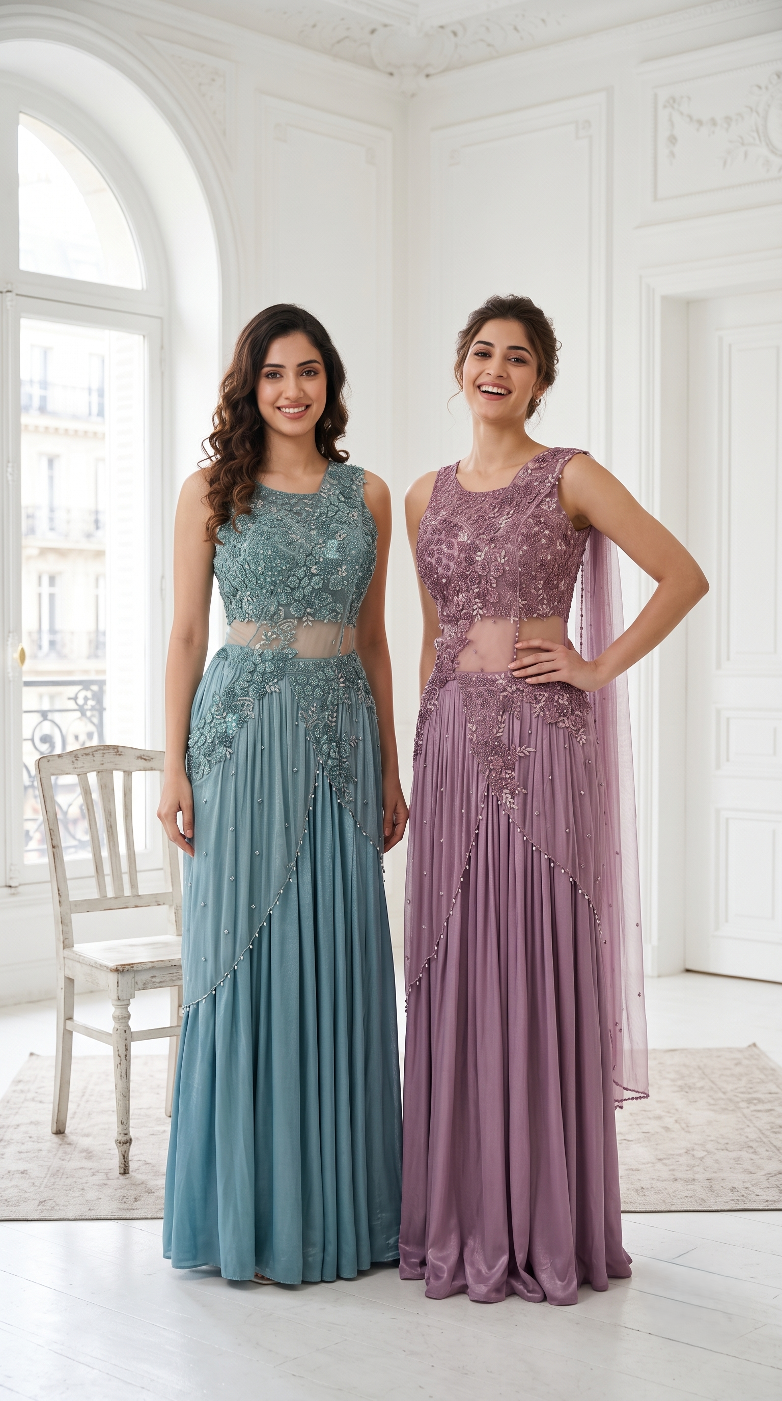 Soft Sea-Blue Embellished Crepe Silk Saree