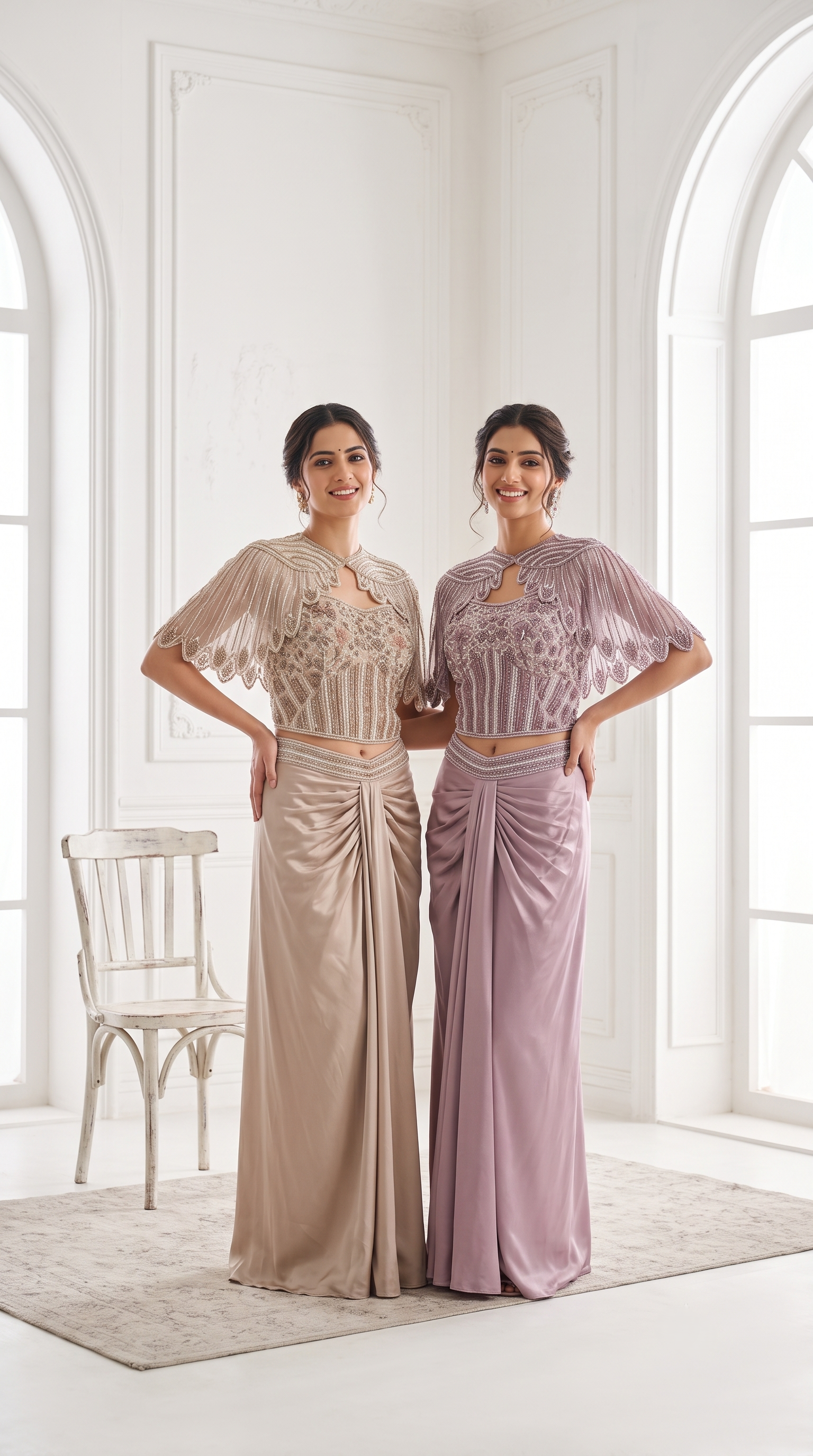Dusty Lilac Embellished Satin Silk Skirt Set