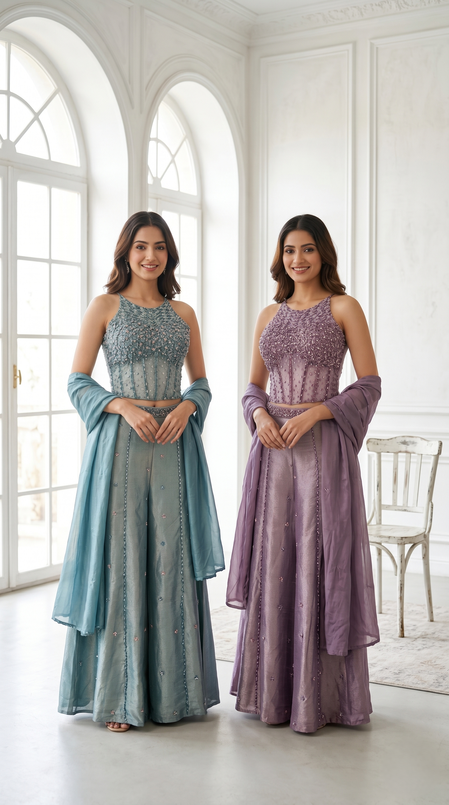 Dusty Lavender Embellished Georgette Palazzo Set