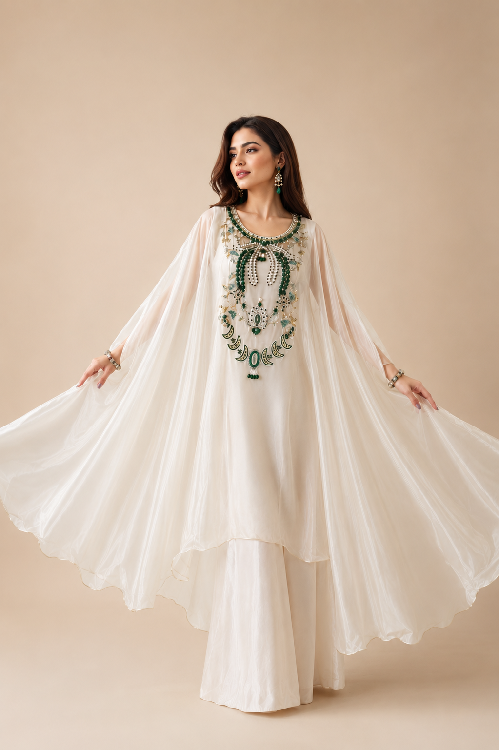 Pearl Couture Embellished Chanderi Silk Kaftan Set
