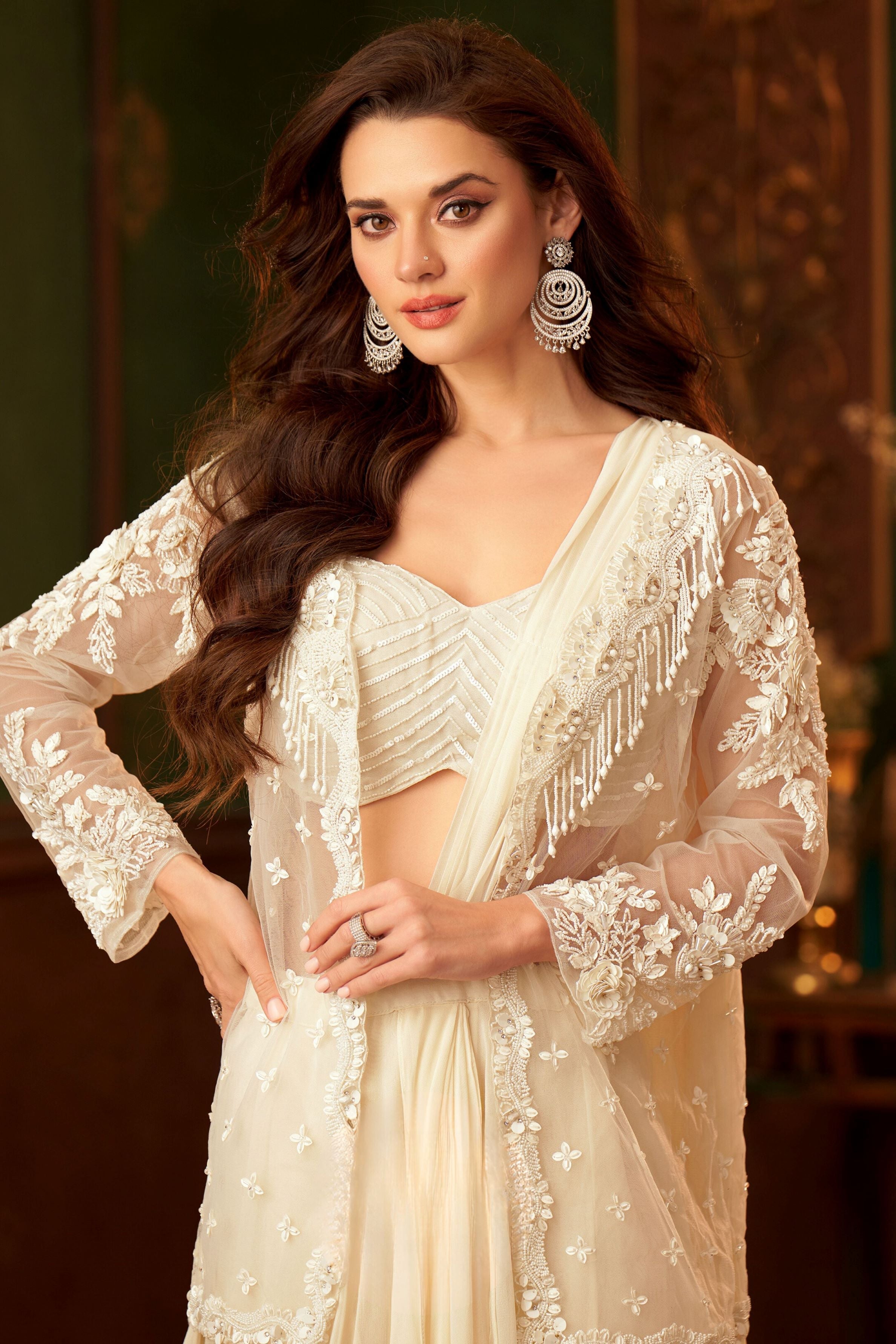 Jasmine White Embellished Draped Saree