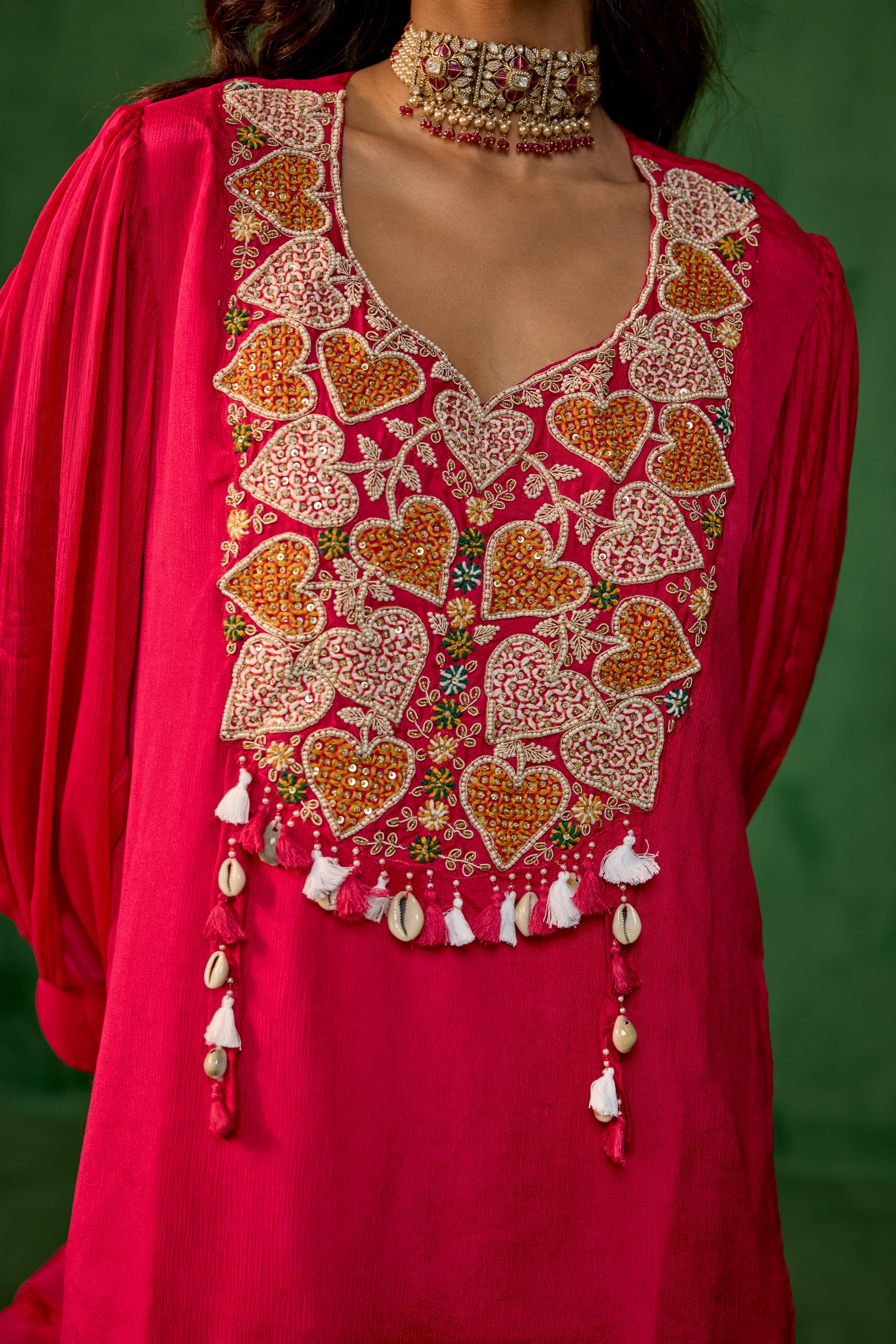 Queen Pink Embellished Chinon Silk Palazzo Set