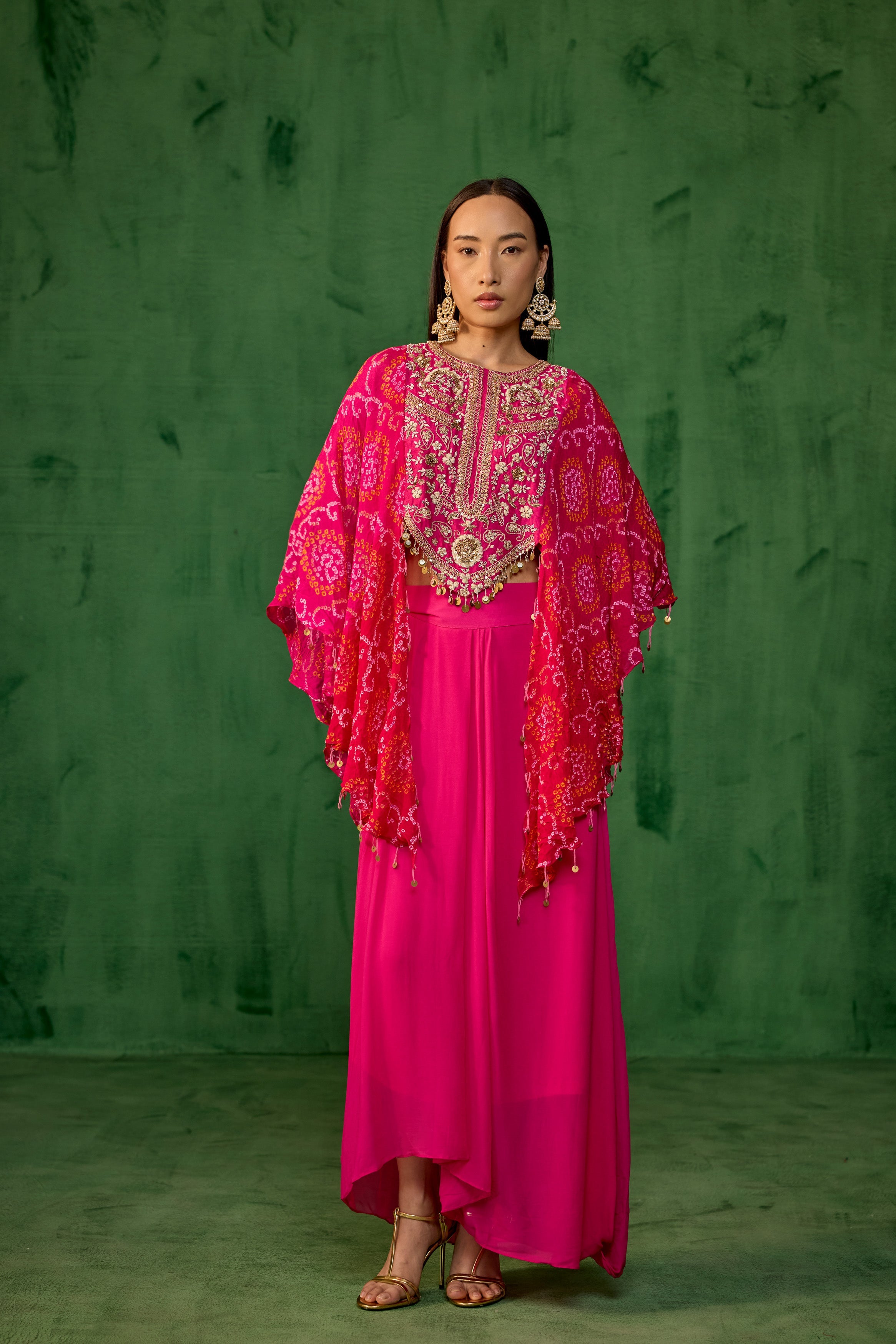 Rani Pink Embellished Georgette Silk Kaftan Set