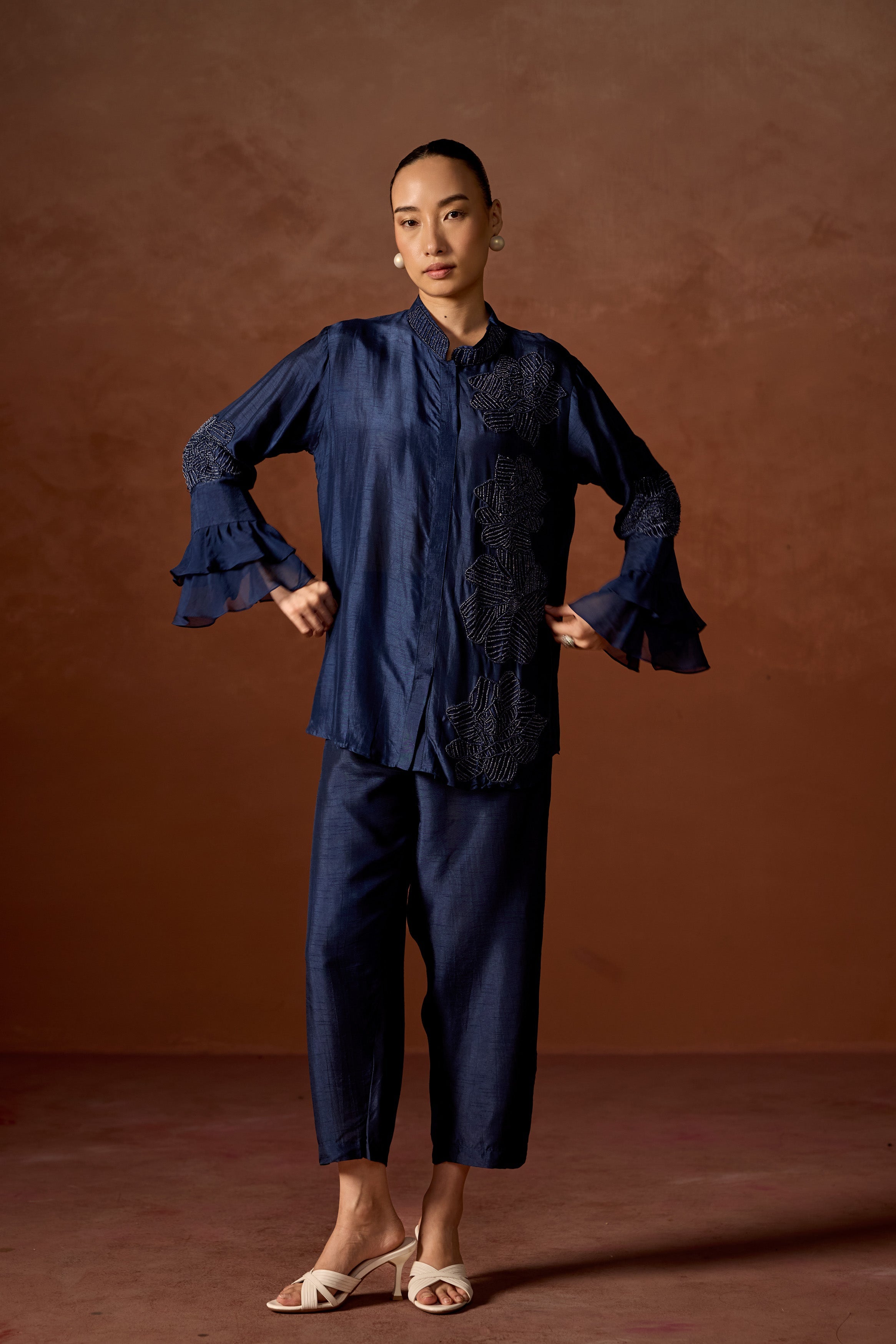 Twilight Blue Embellished Raw Silk Co-ord Set