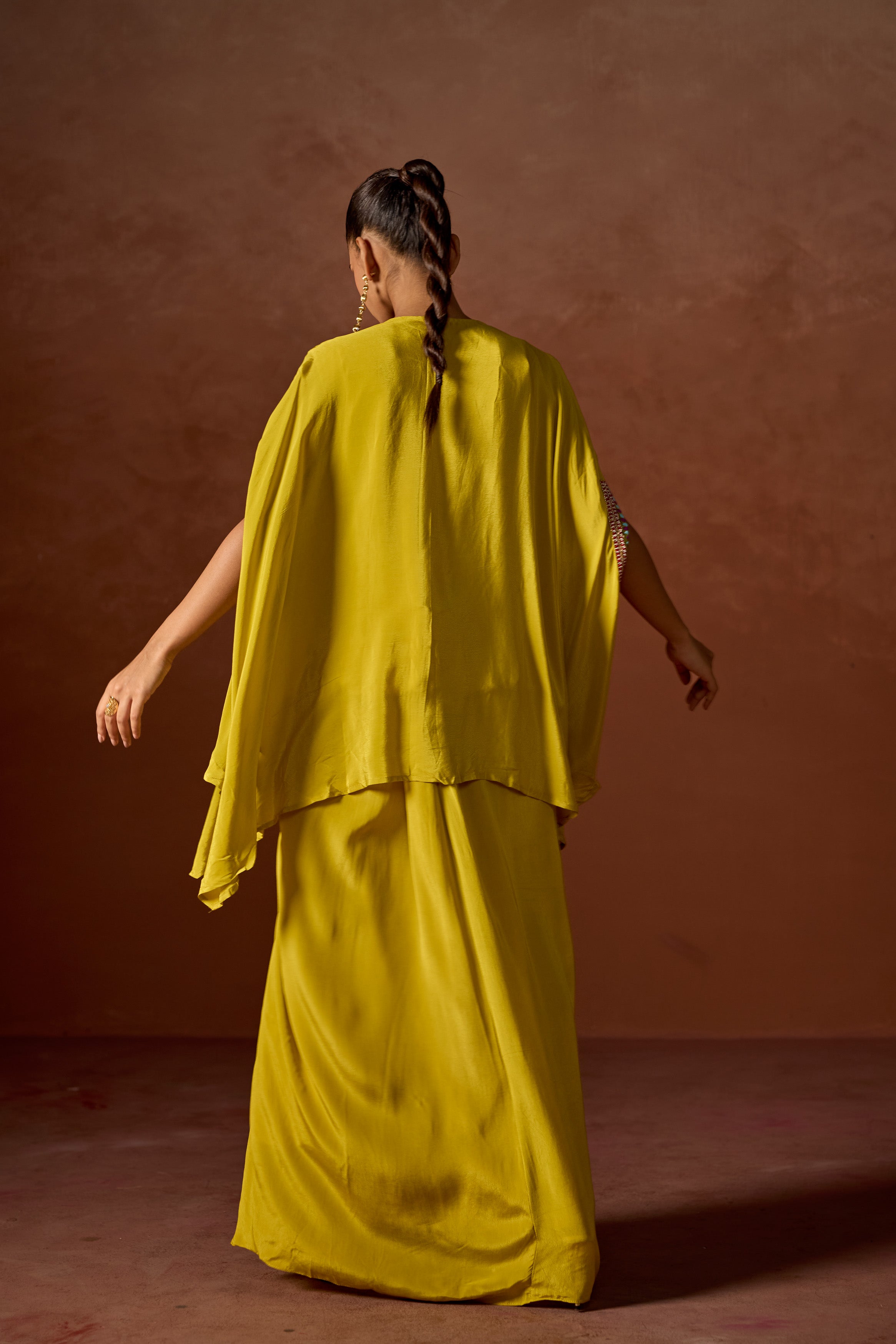 Mustard Yellow Embroidered Premium Silk Kaftan Set