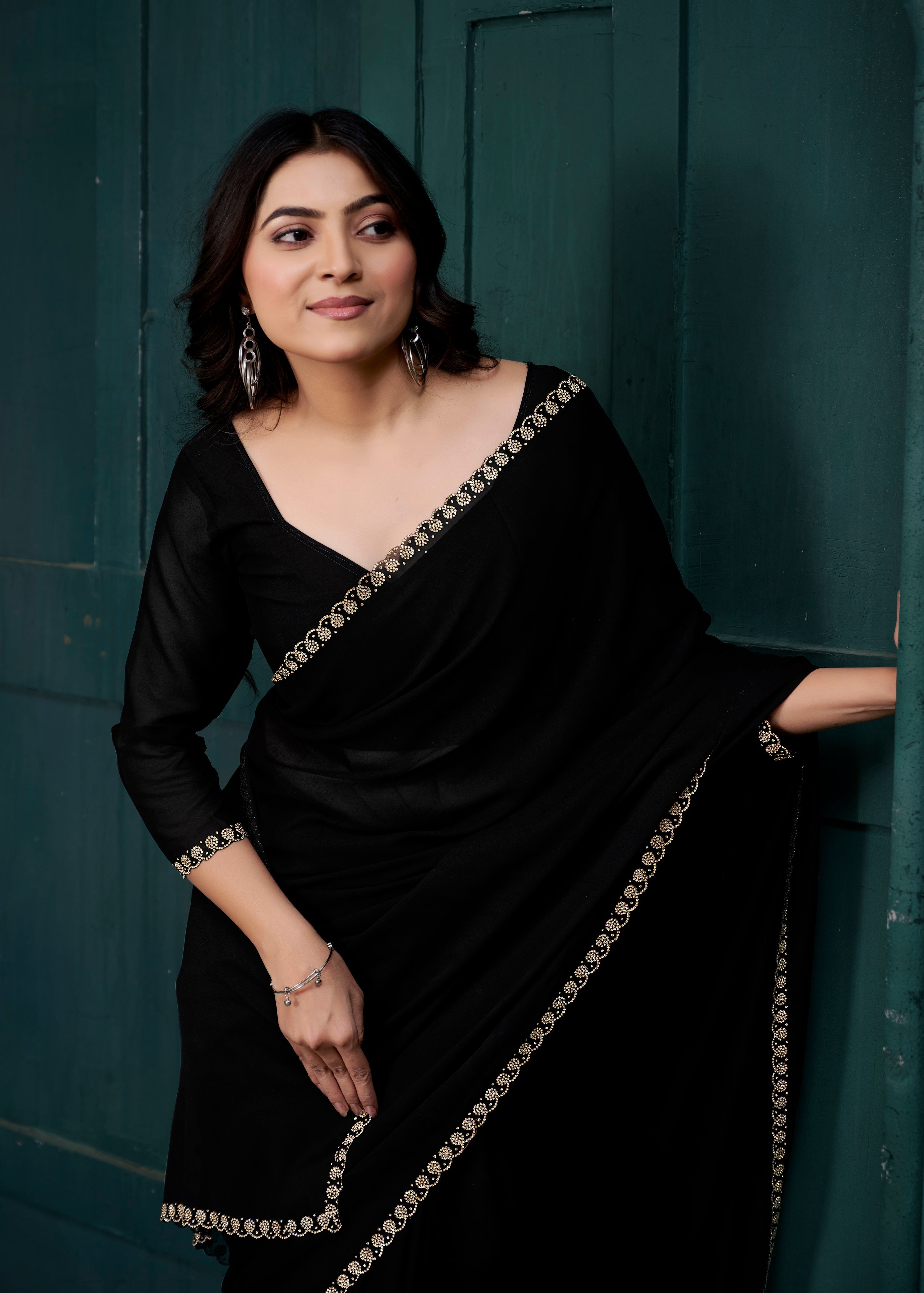Deep Black Noir Embellished Crepe Silk Saree