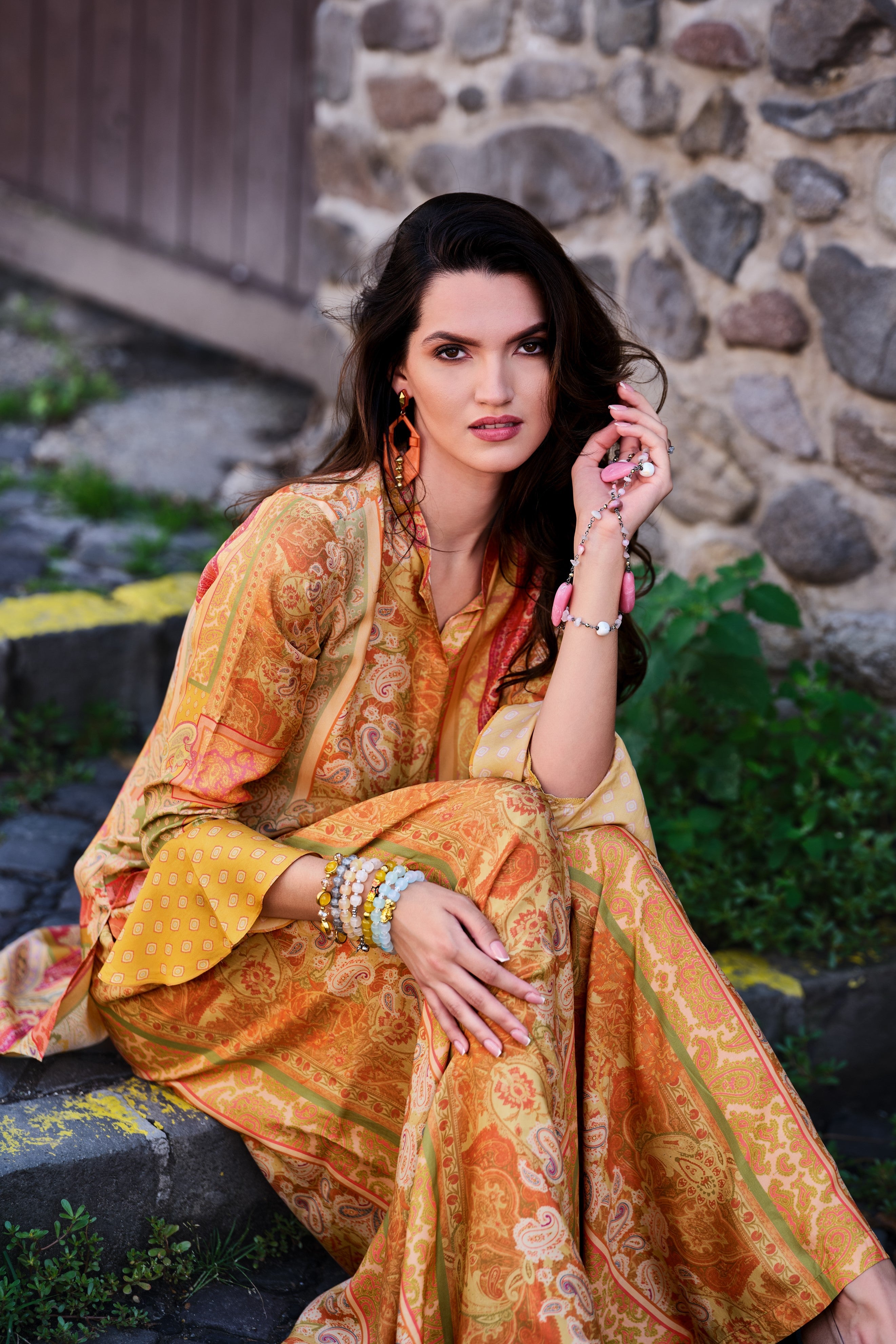 Light Yellow Paisley Printed Muslin Silk Co-Ord Set