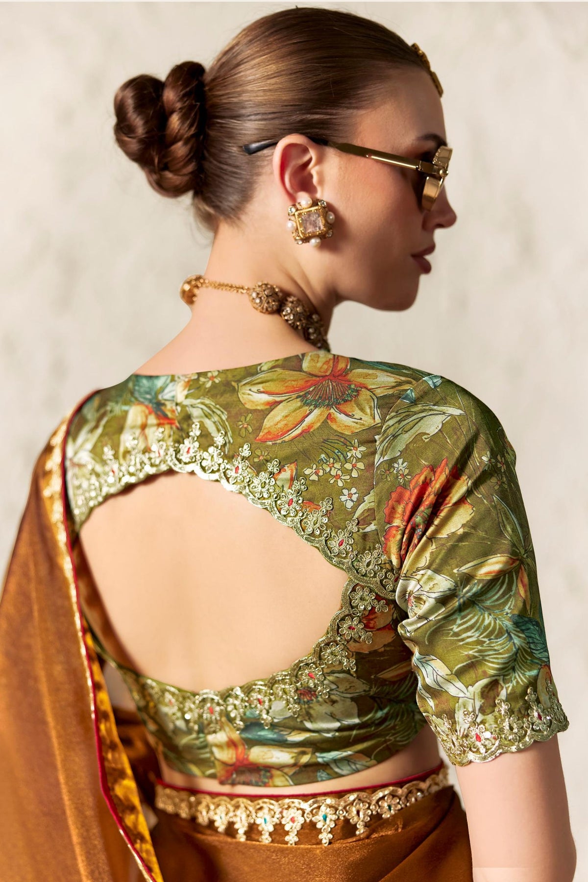 Metallic Copper Embellished Tissue Silk Saree