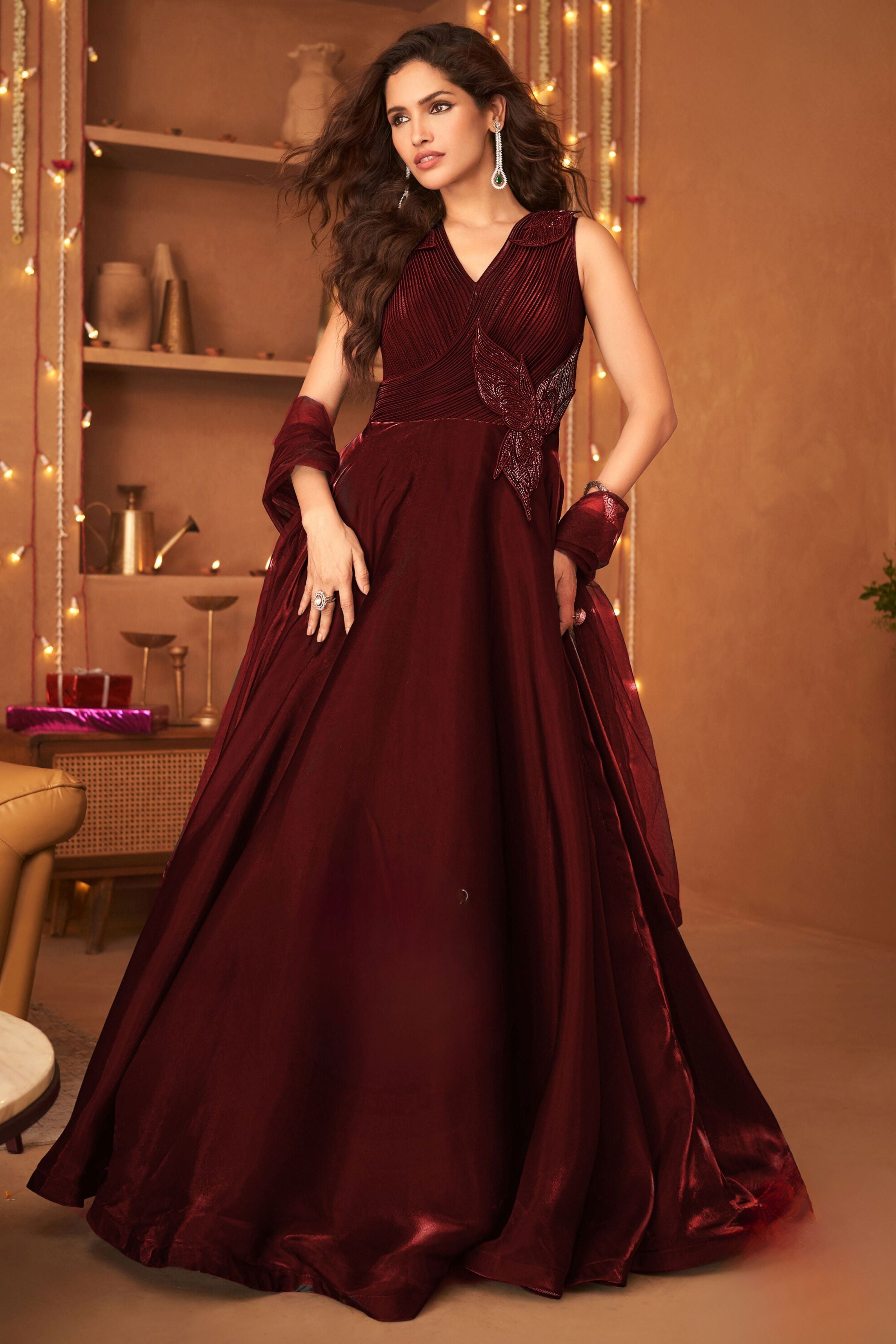 Jam Red Embellished Gown