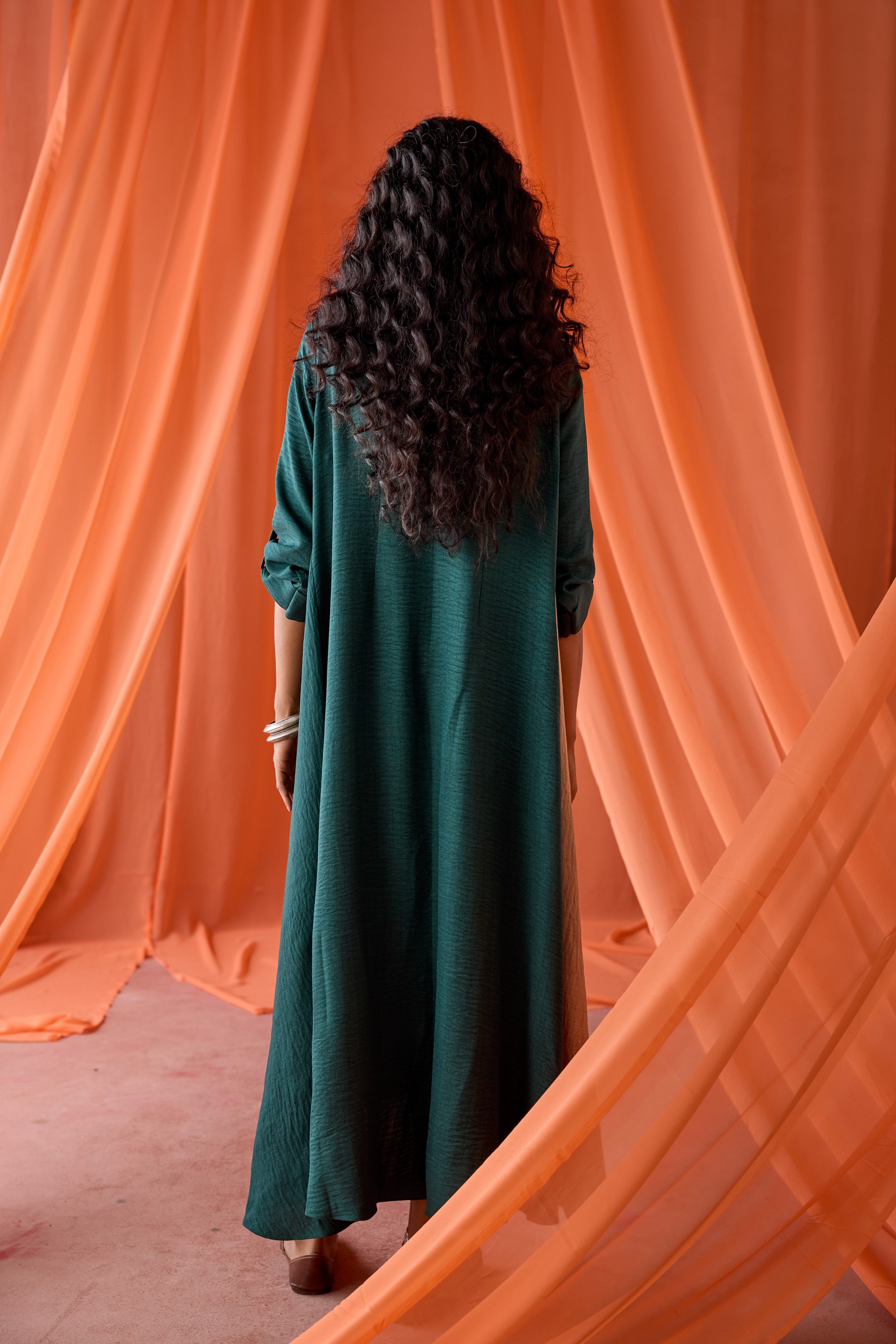 Pine Green Embellished Premium Silk Dress