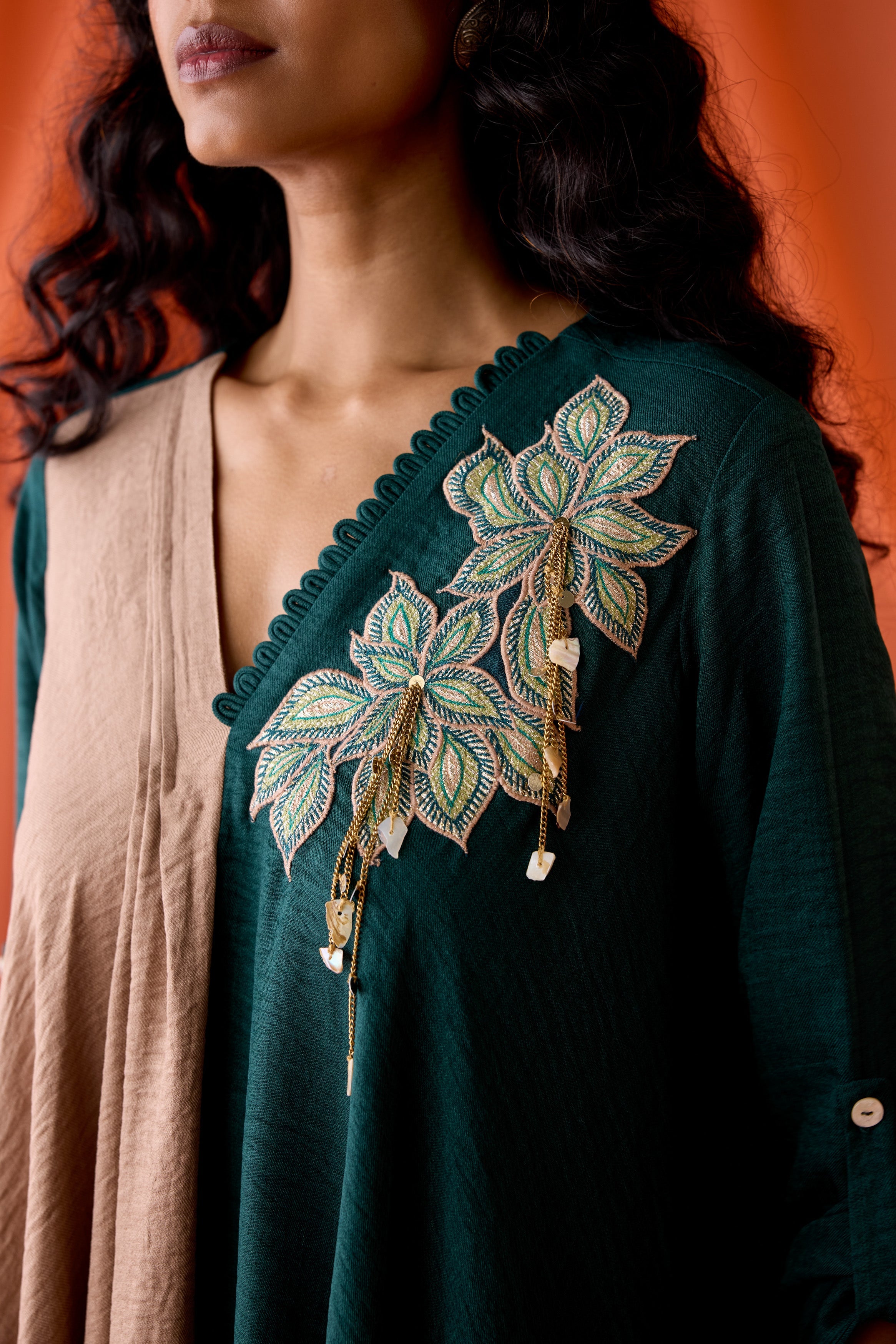 Pine Green Embellished Premium Silk Dress