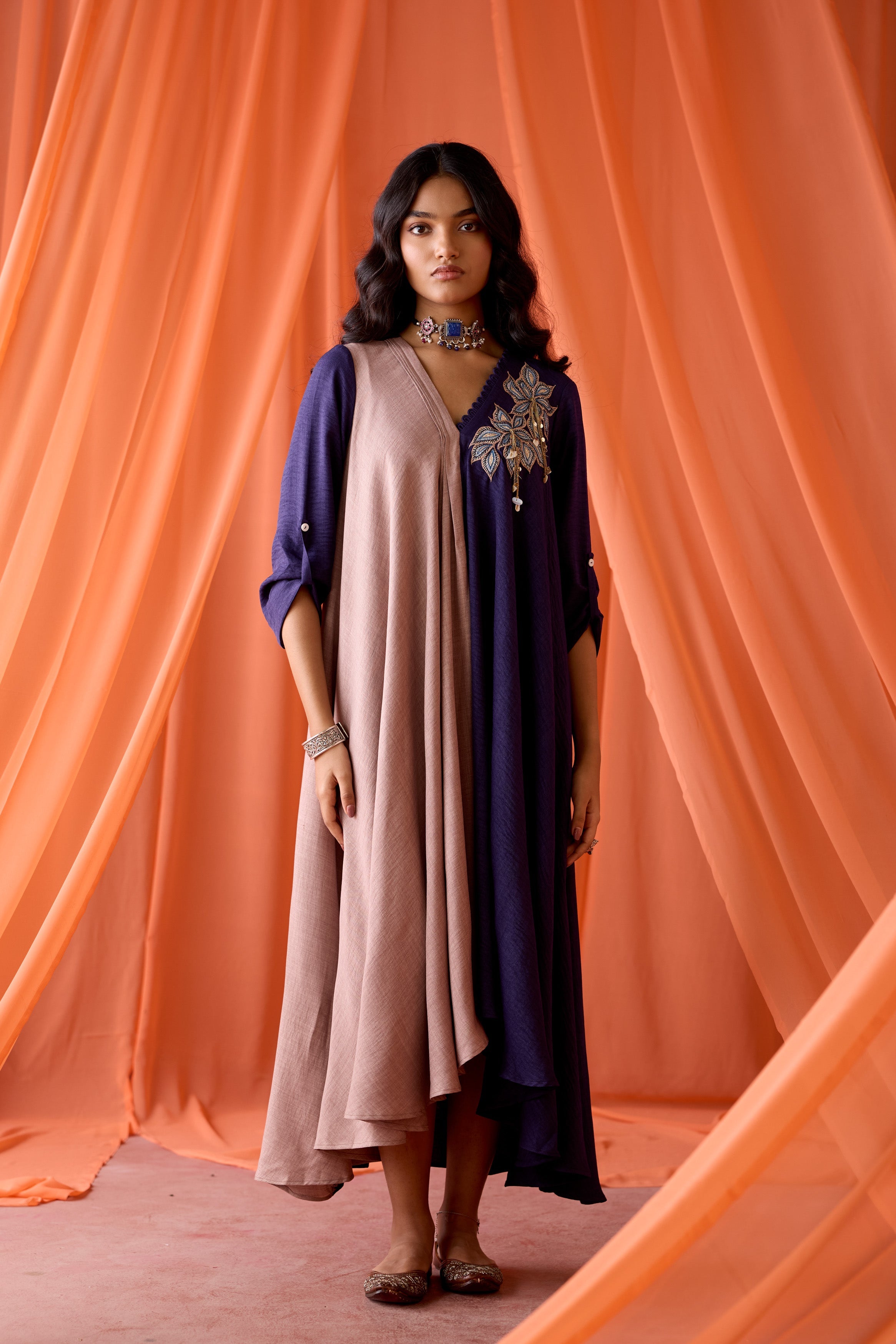 Royal Plum Embellished Premium Silk  Dress