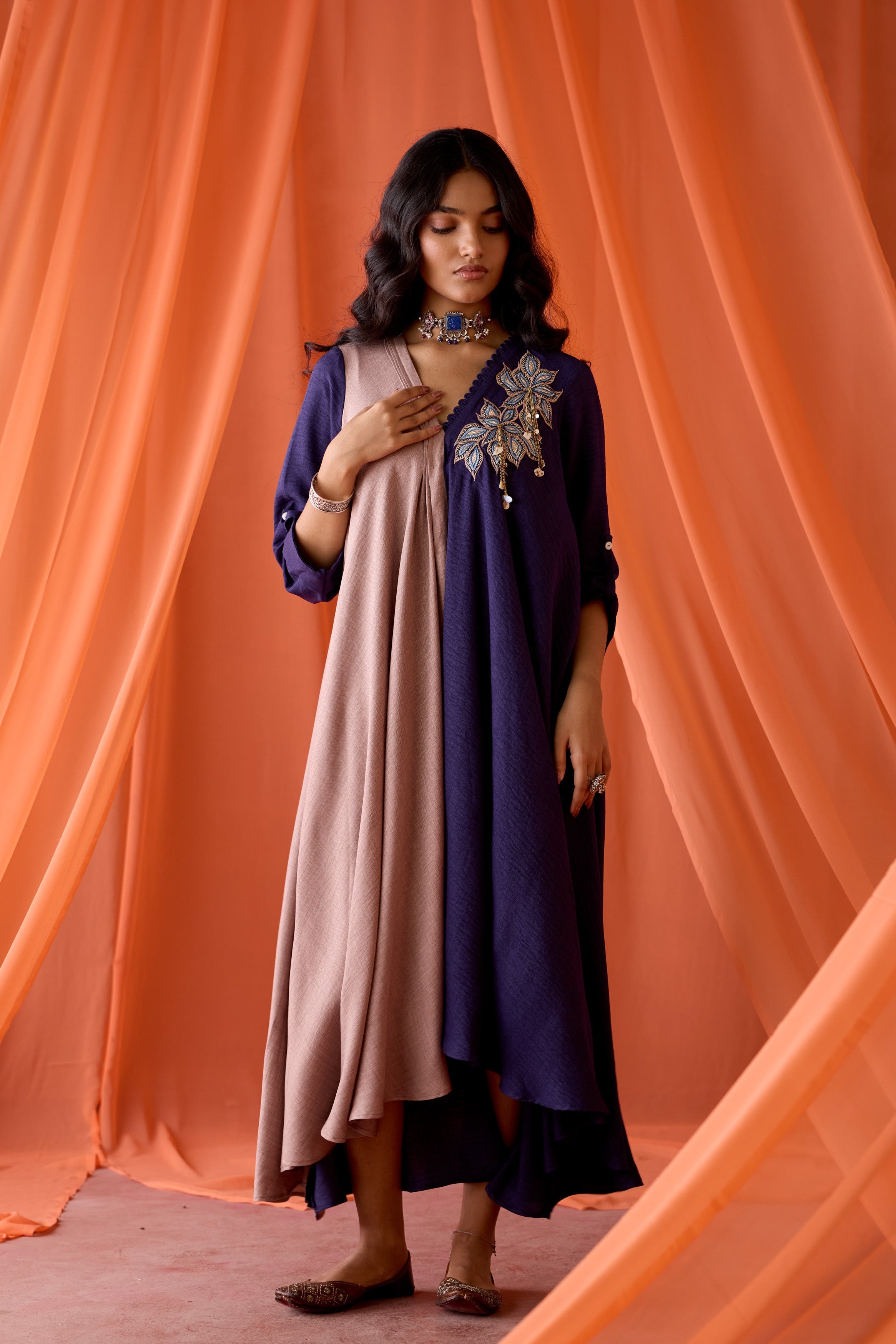 Royal Plum Embellished Premium Silk  Dress