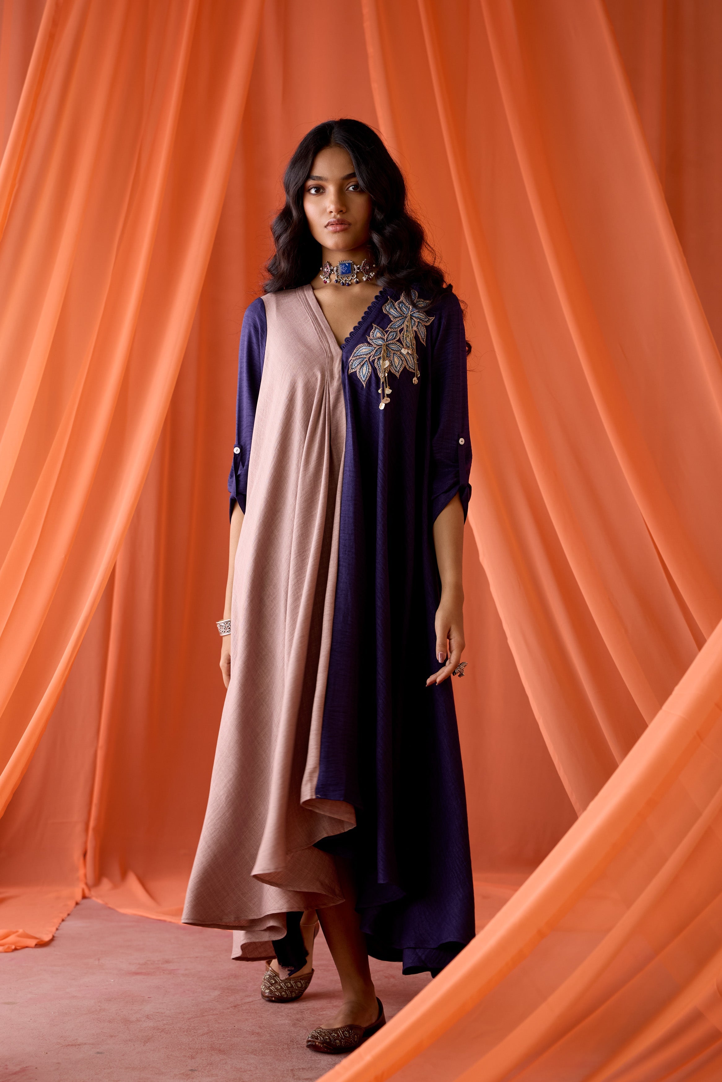 Royal Plum Embellished Premium Silk  Dress
