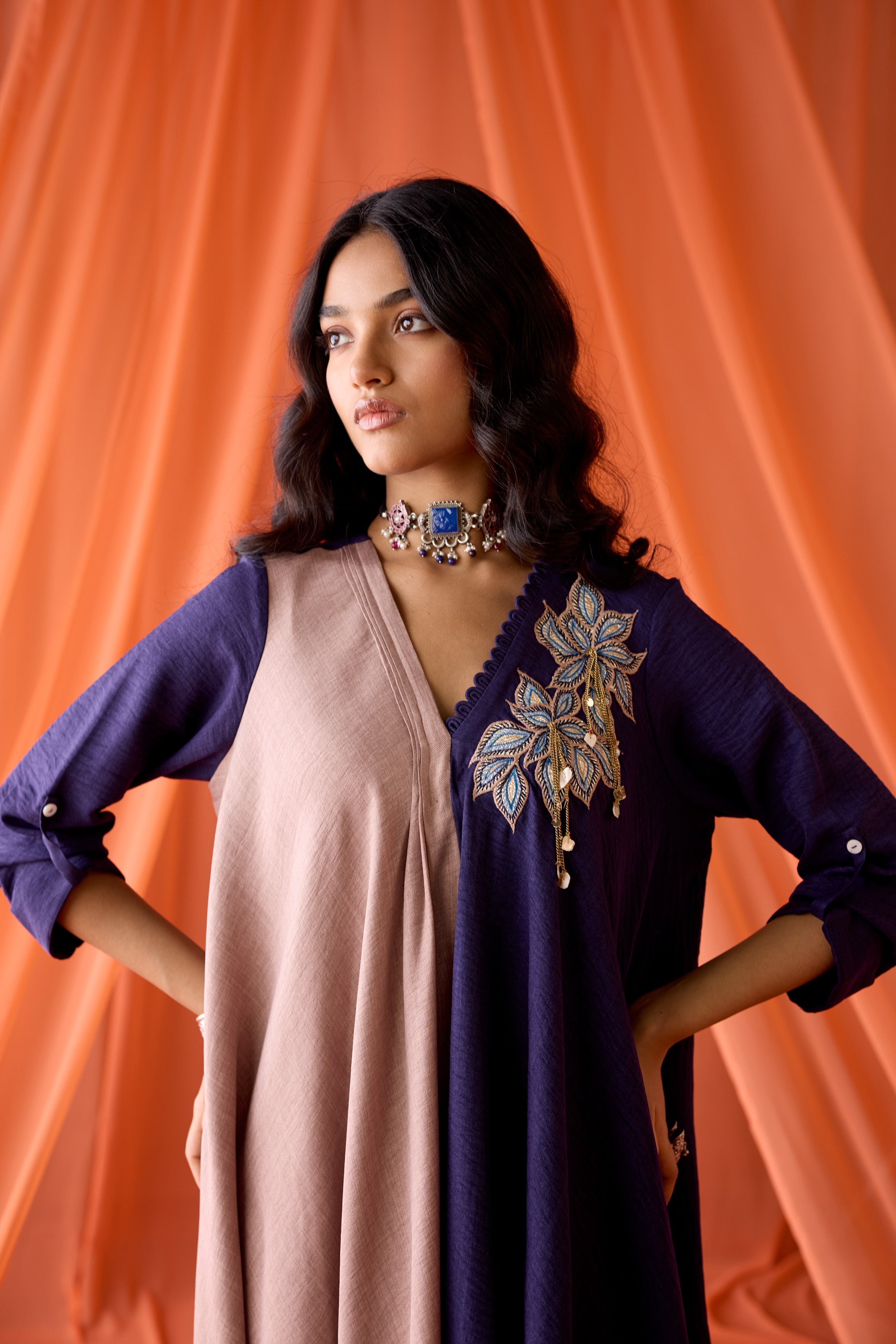 Royal Plum Embellished Premium Silk  Dress