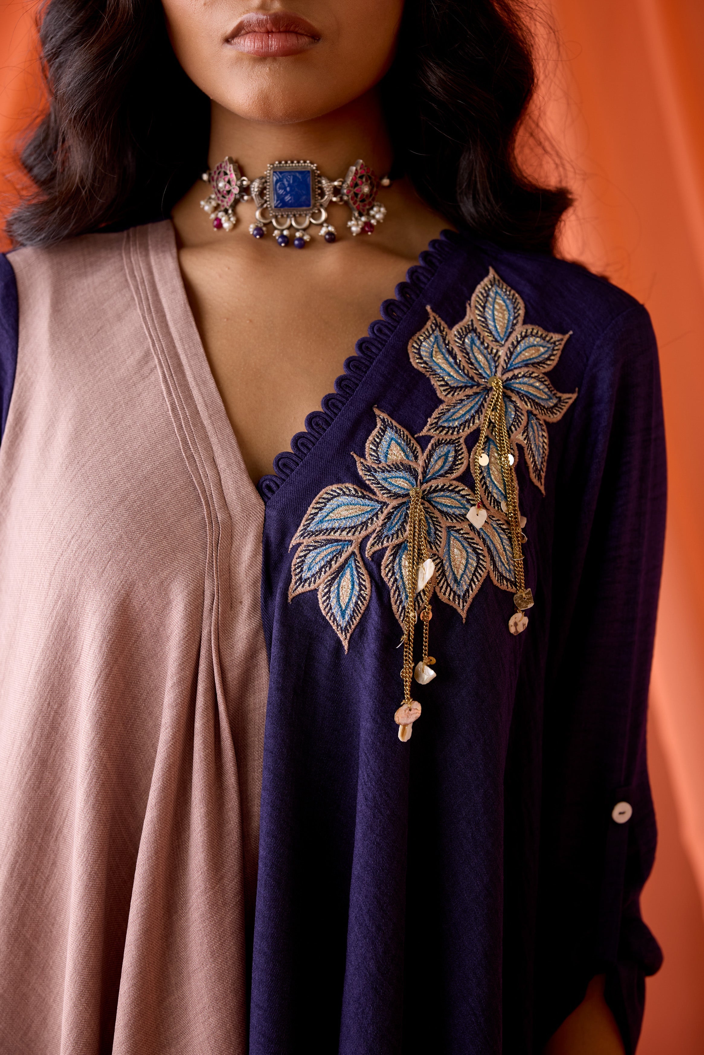 Royal Plum Embellished Premium Silk  Dress