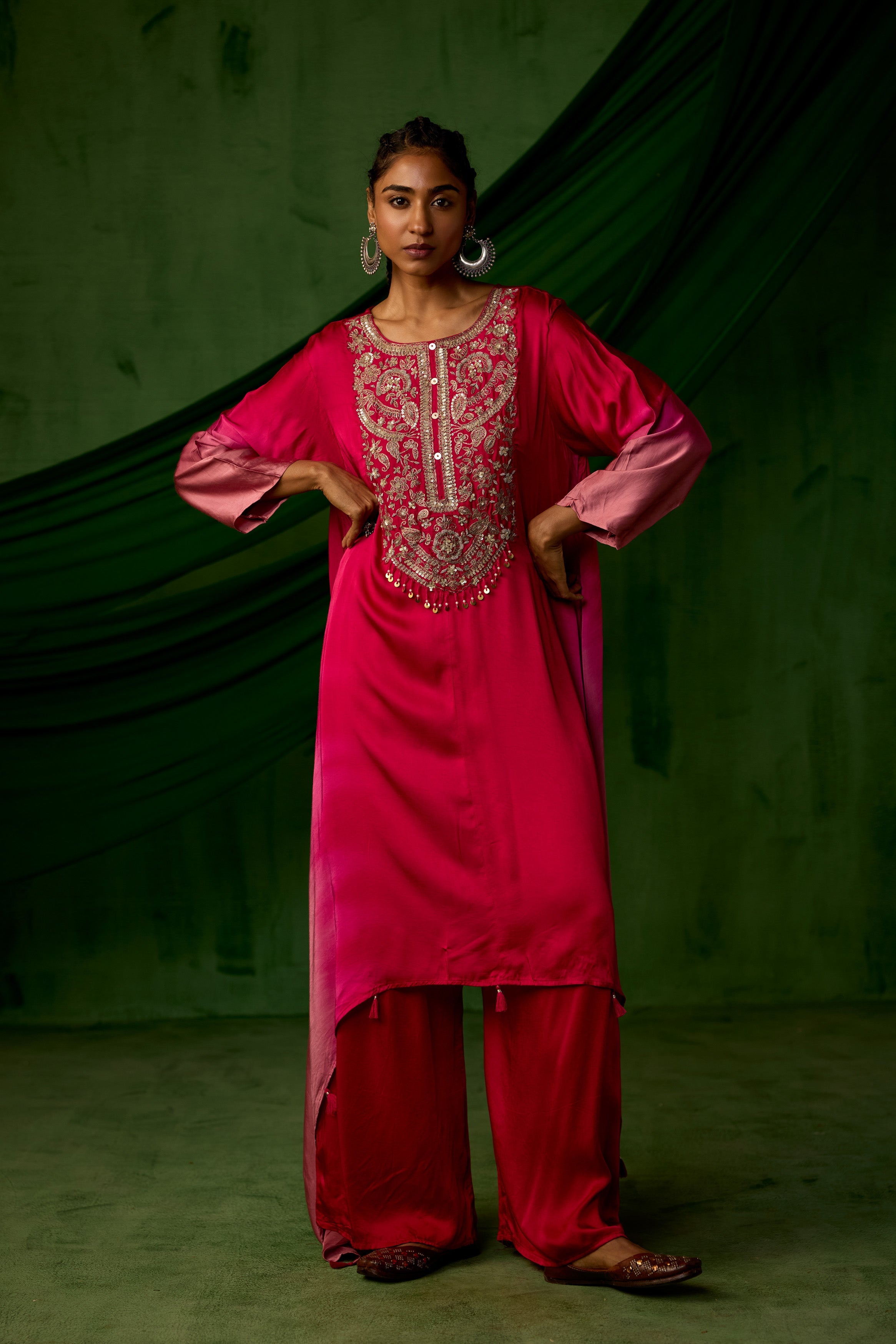 Blush Pink Embellished Satin Silk Kurta Set