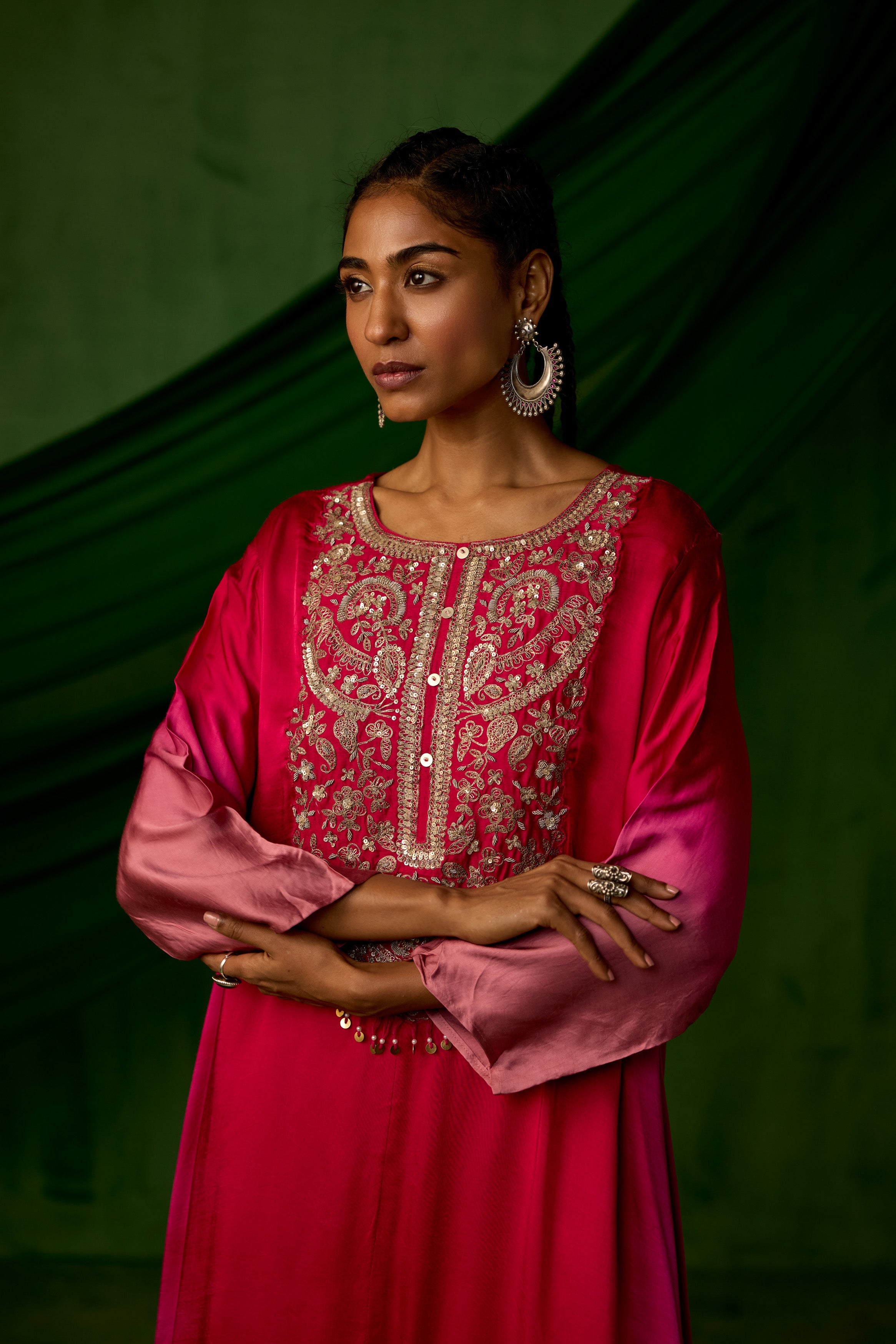Blush Pink Embellished Satin Silk Kurta Set