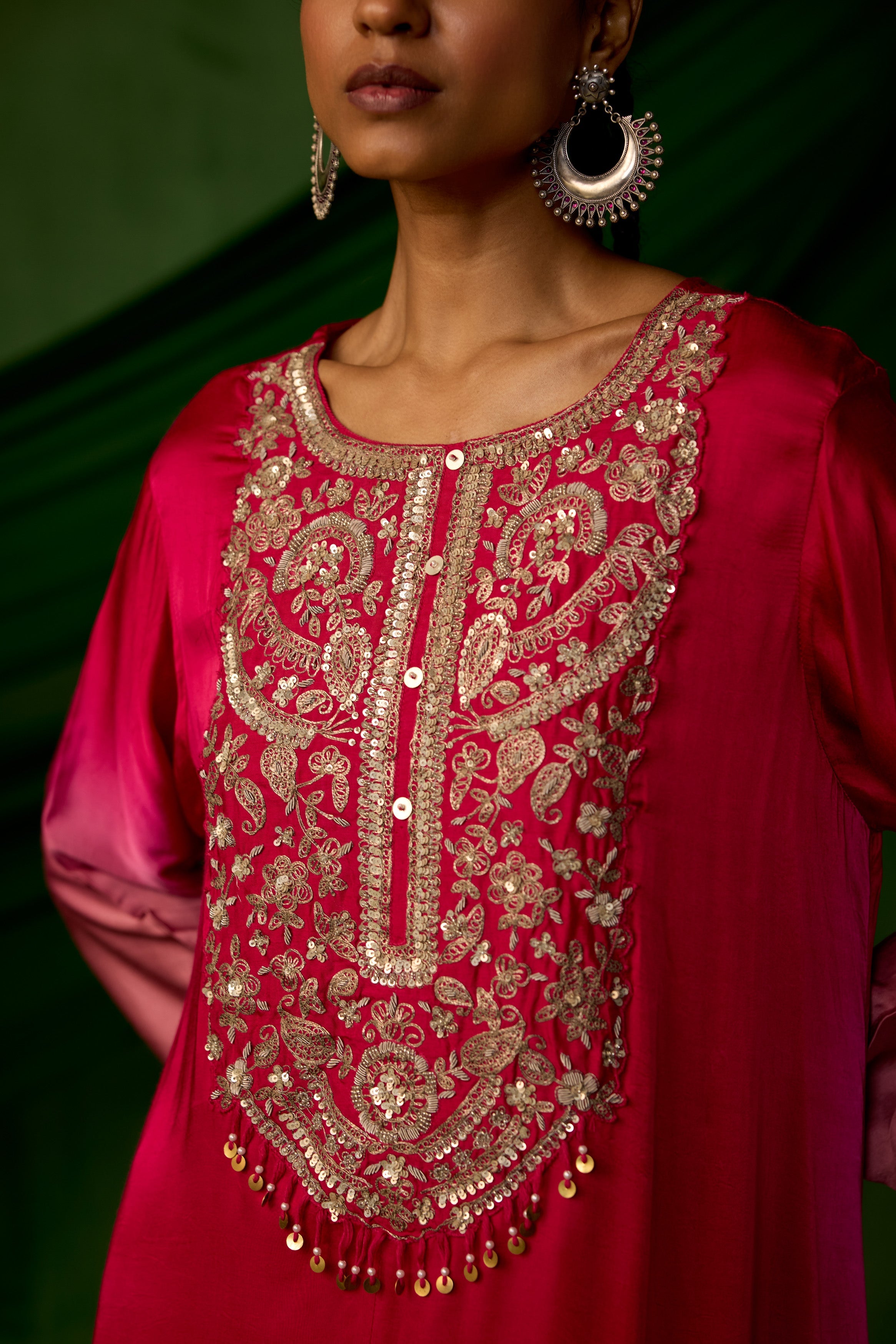 Blush Pink Embellished Satin Silk Kurta Set