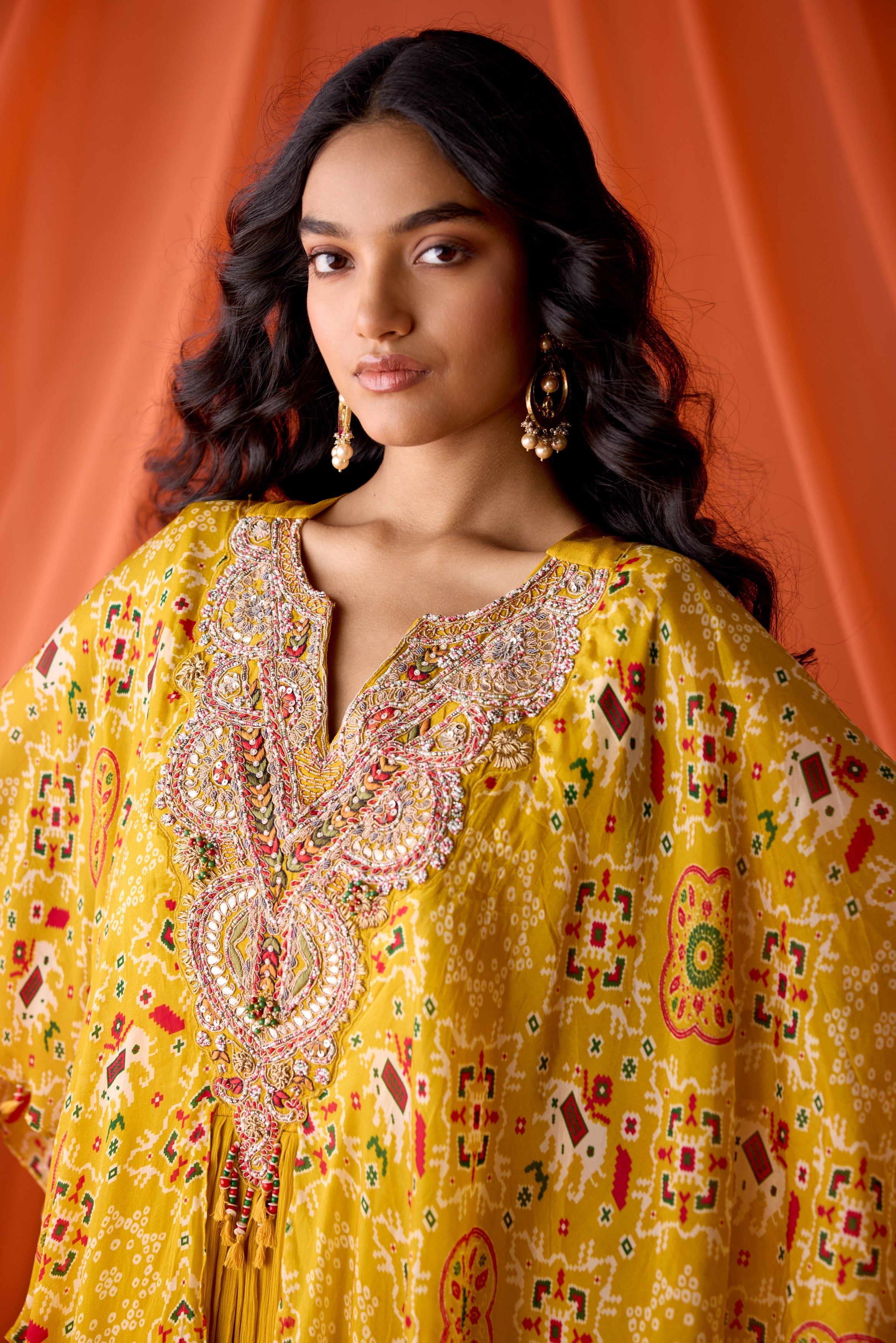 Mustard Yellow Embellished Chinon Silk Gown