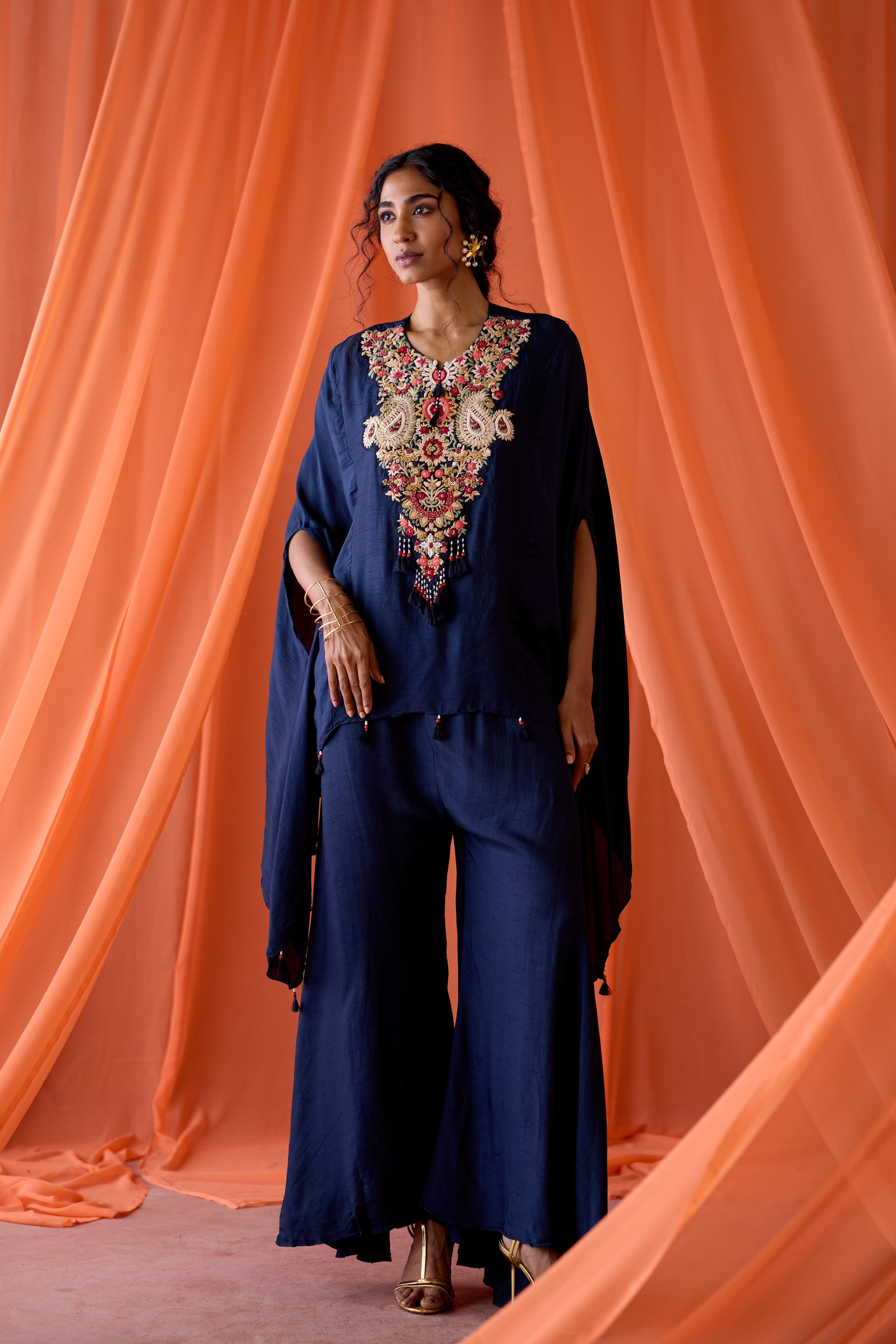Twilight Blue Embroidered Raw Silk Sharara Set