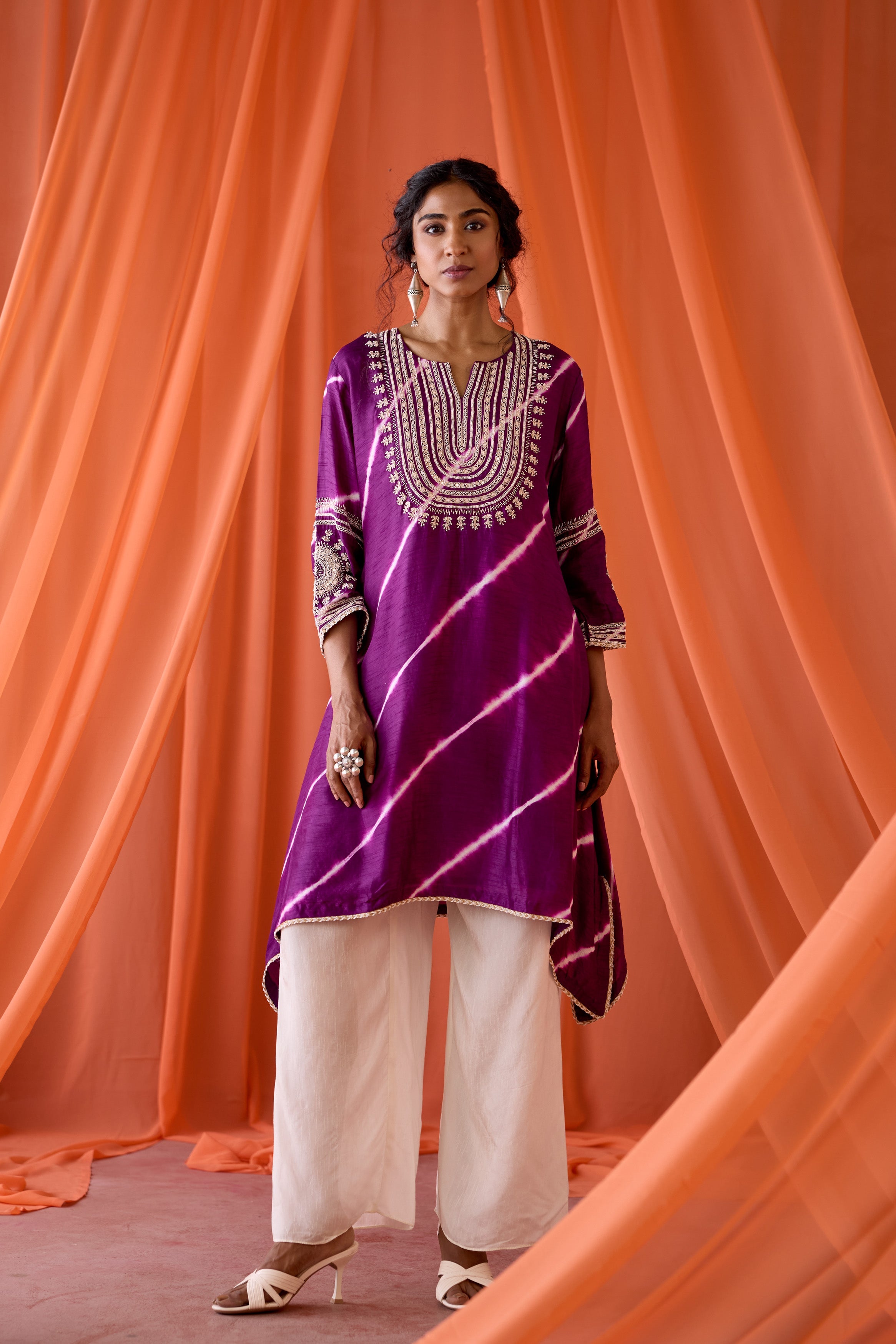 Deep Purple Embellished Raw Silk Palazzo Set