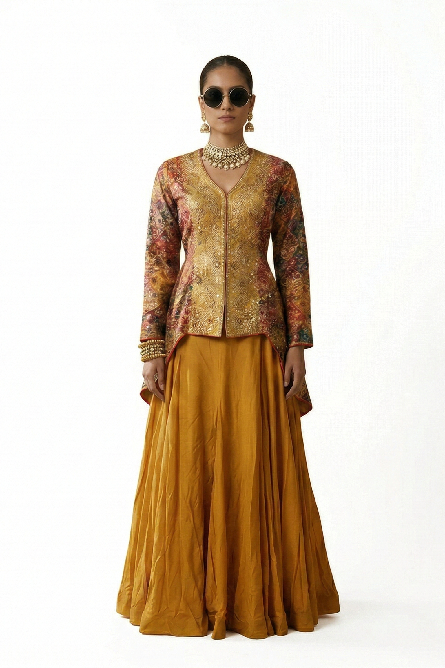 Orange Sunflare Embellished Raw Skirt Set