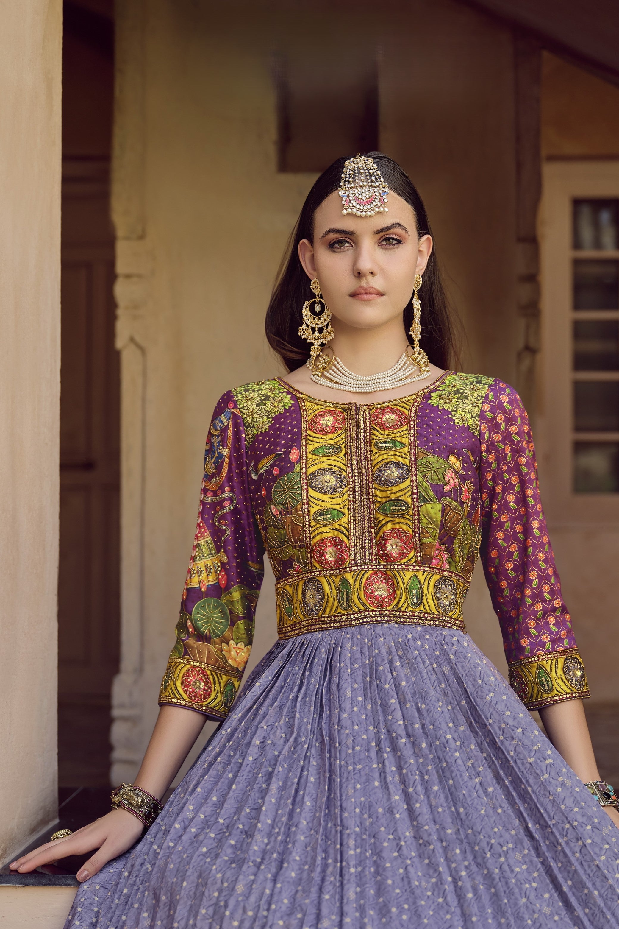 Mauve Divine Printed Premium Silk Anarkali Set