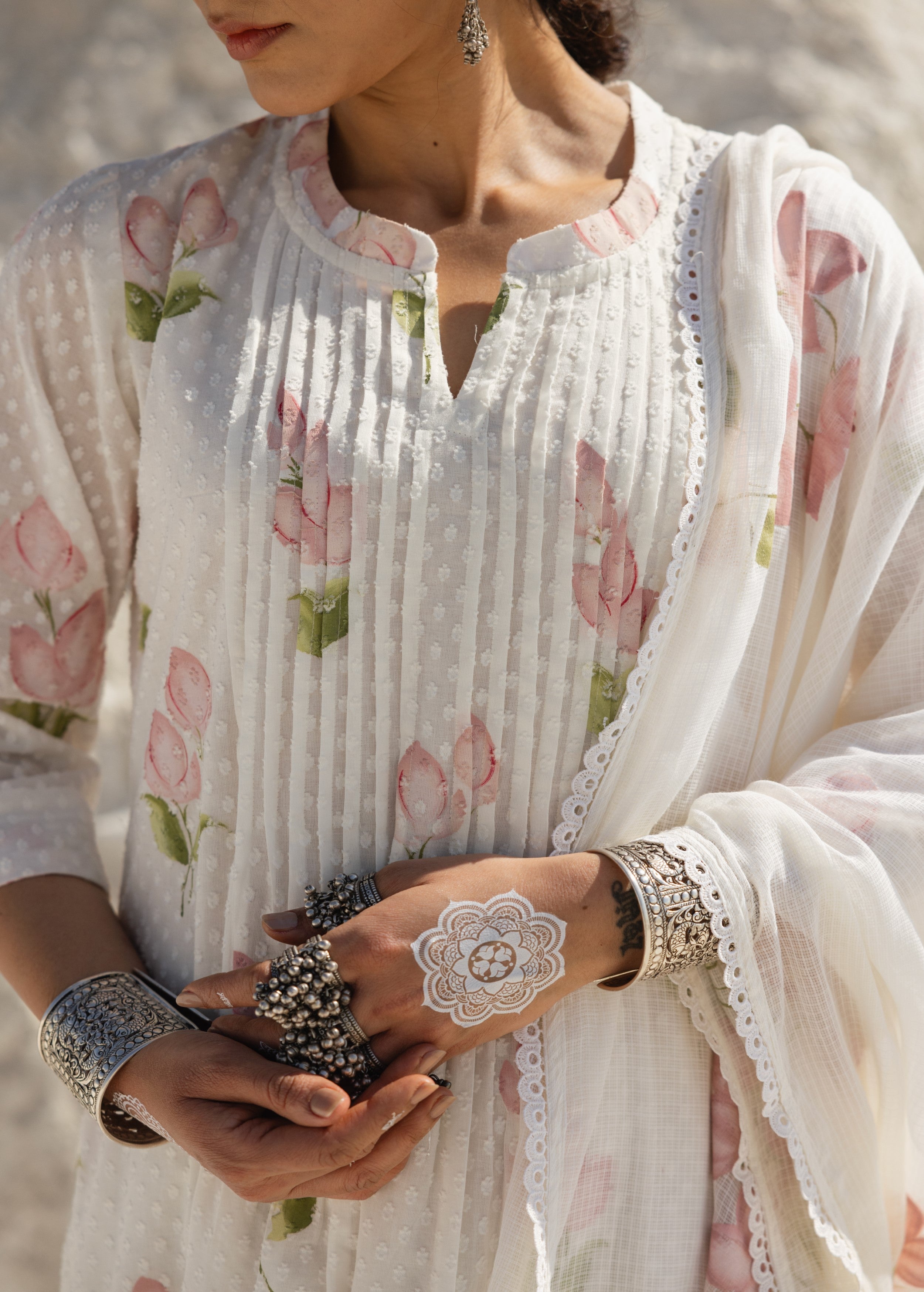 Off-White and Pink Painted Organic Cotton Pant Set