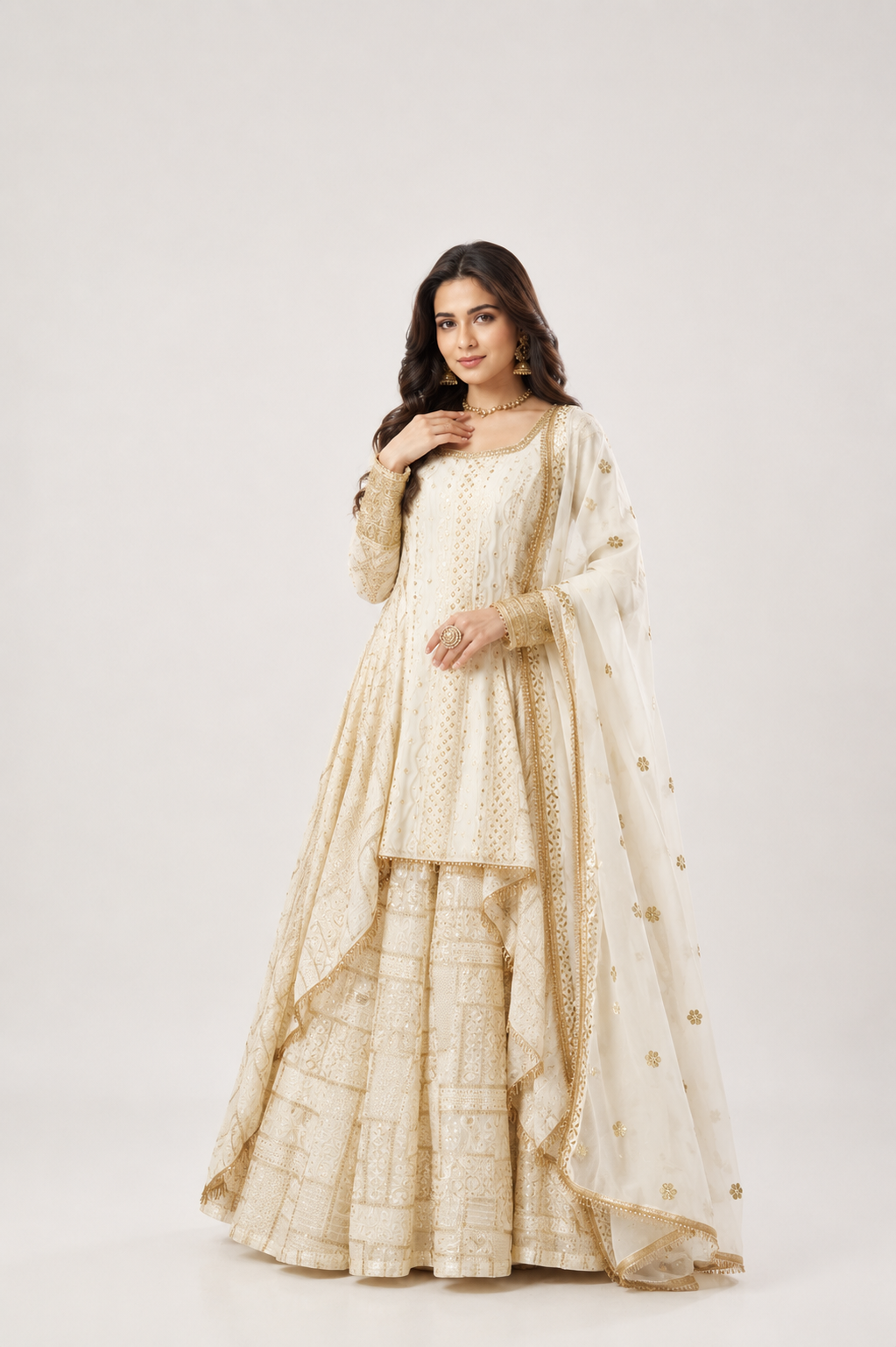 Pearl White Embellished Georgette Silk Palazzo Set