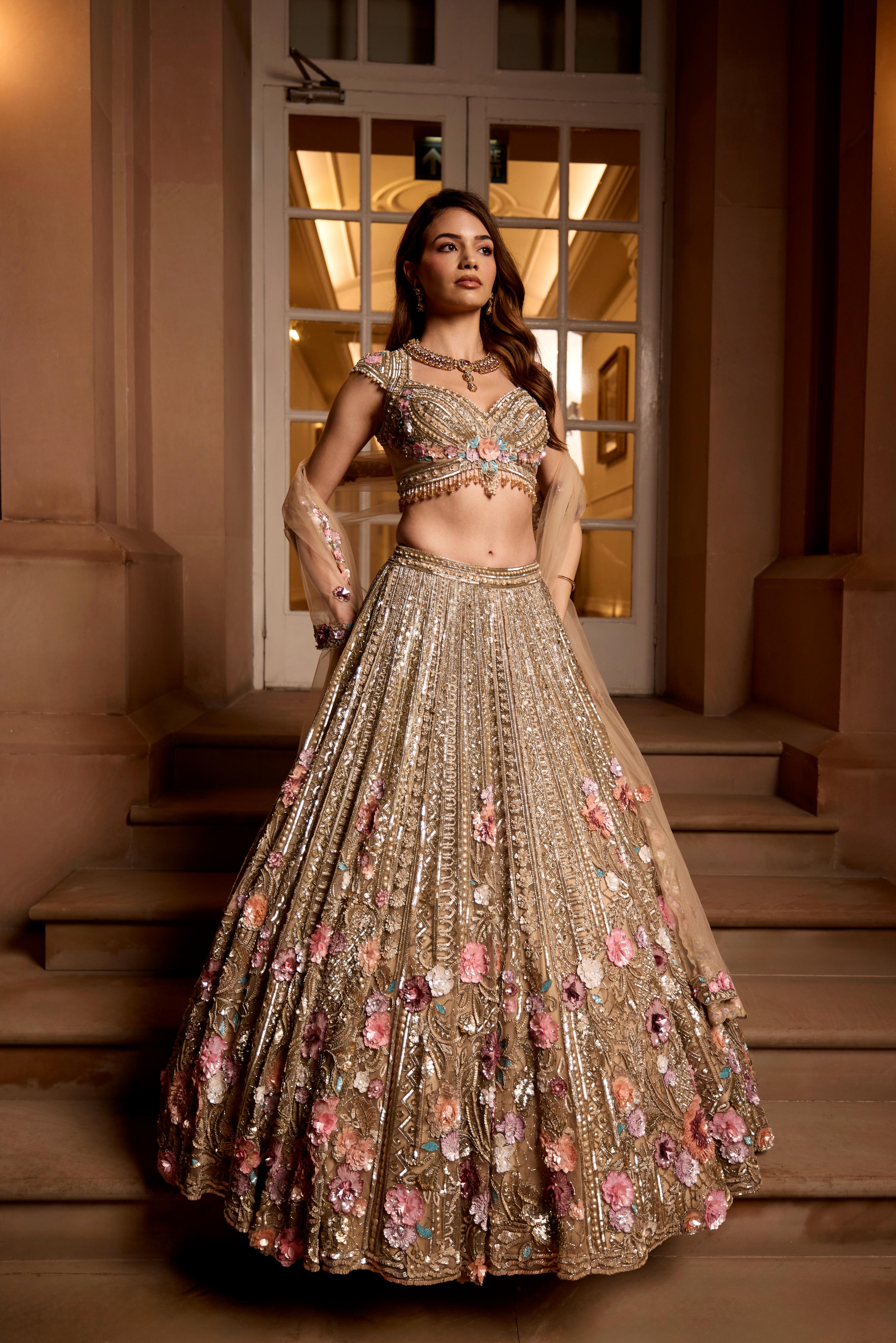 Antique Gold Embellished Premium Lehenga Set