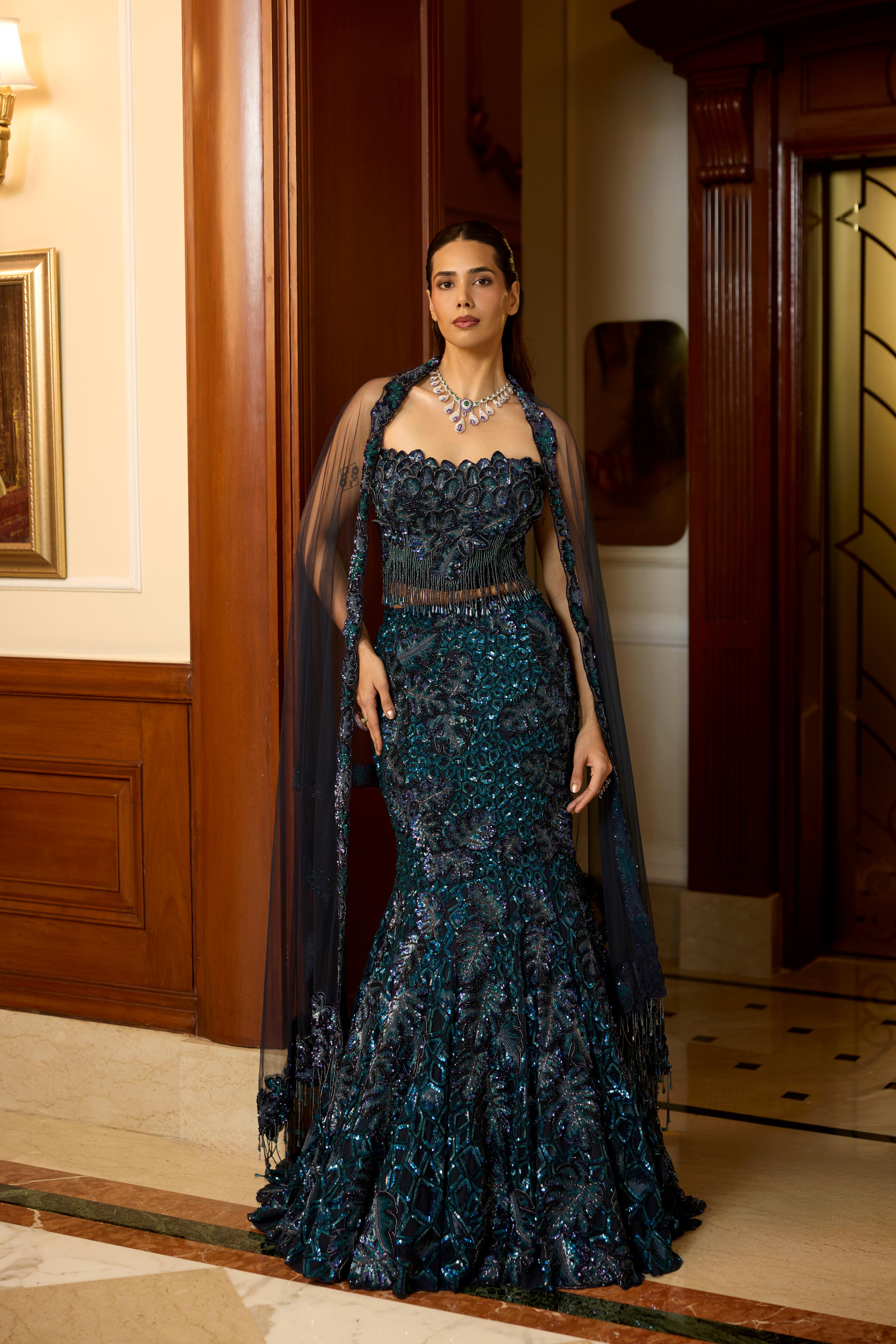 Peacock Teal Embellished Premium Mermaid Lehenga Set