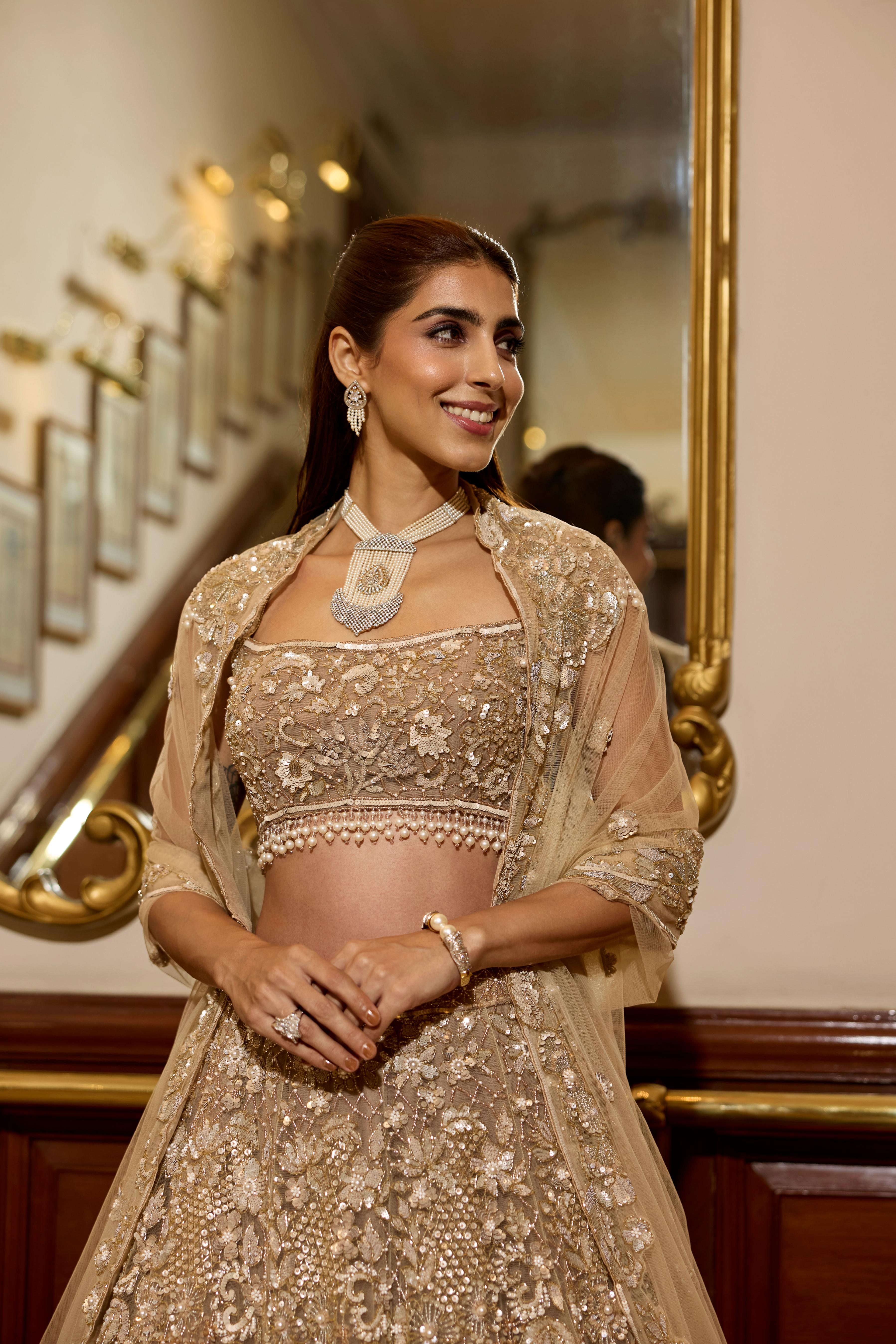 Champagne Gold Embellished Premium Lehenga Set