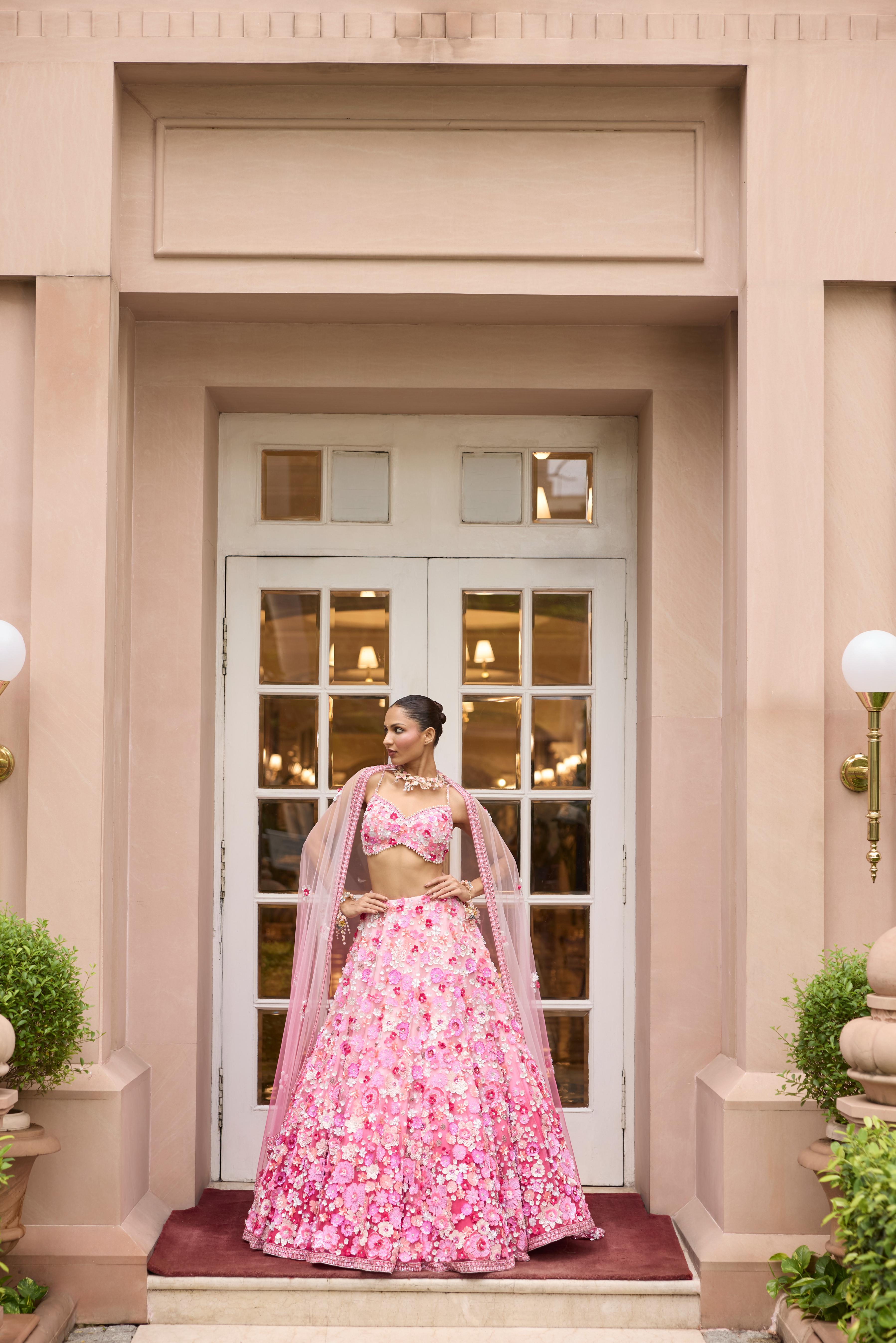 Floral Pink Ombre Embellished Premium Lehenga Set