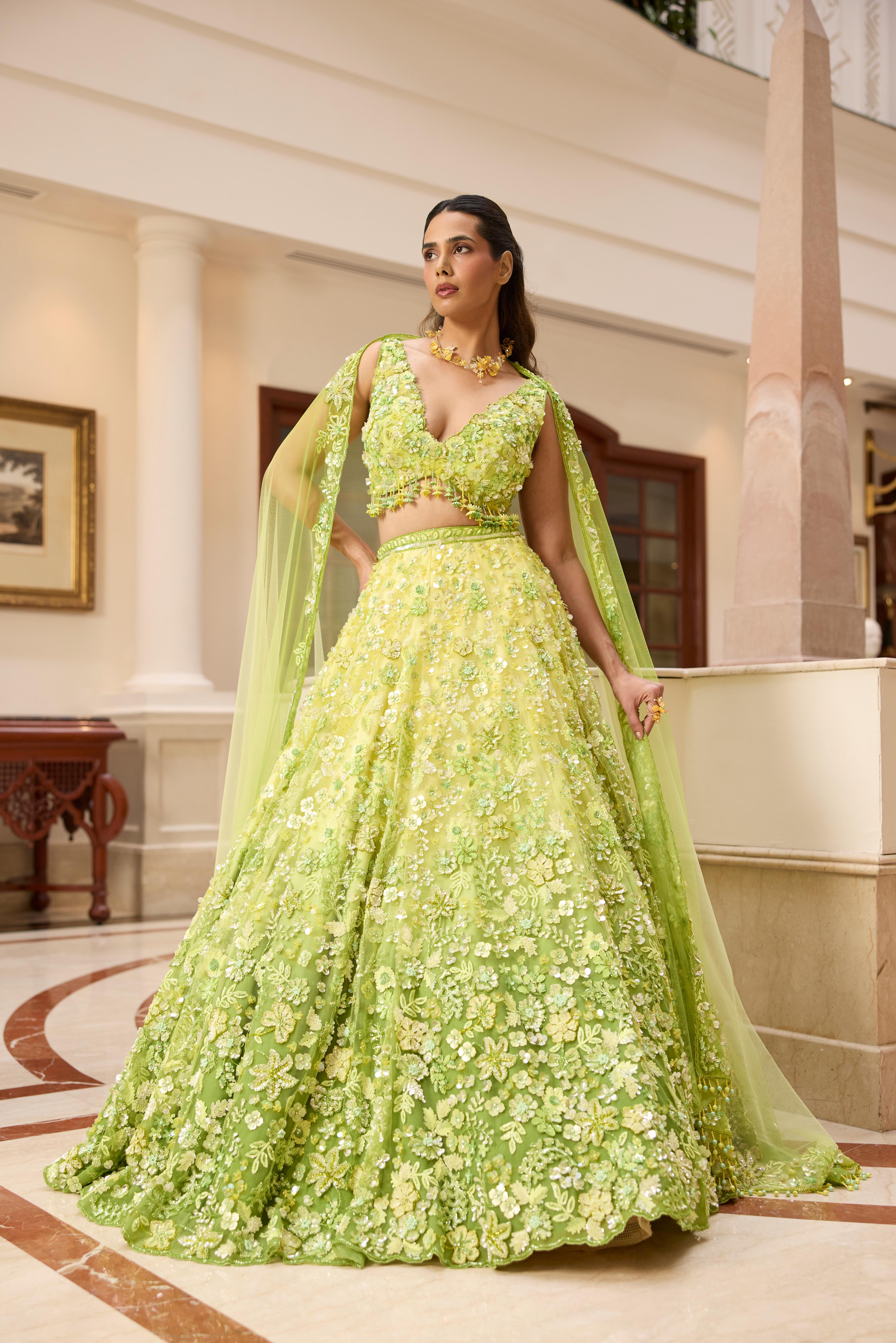 Lime Green Embellished Premium Lehenga Set