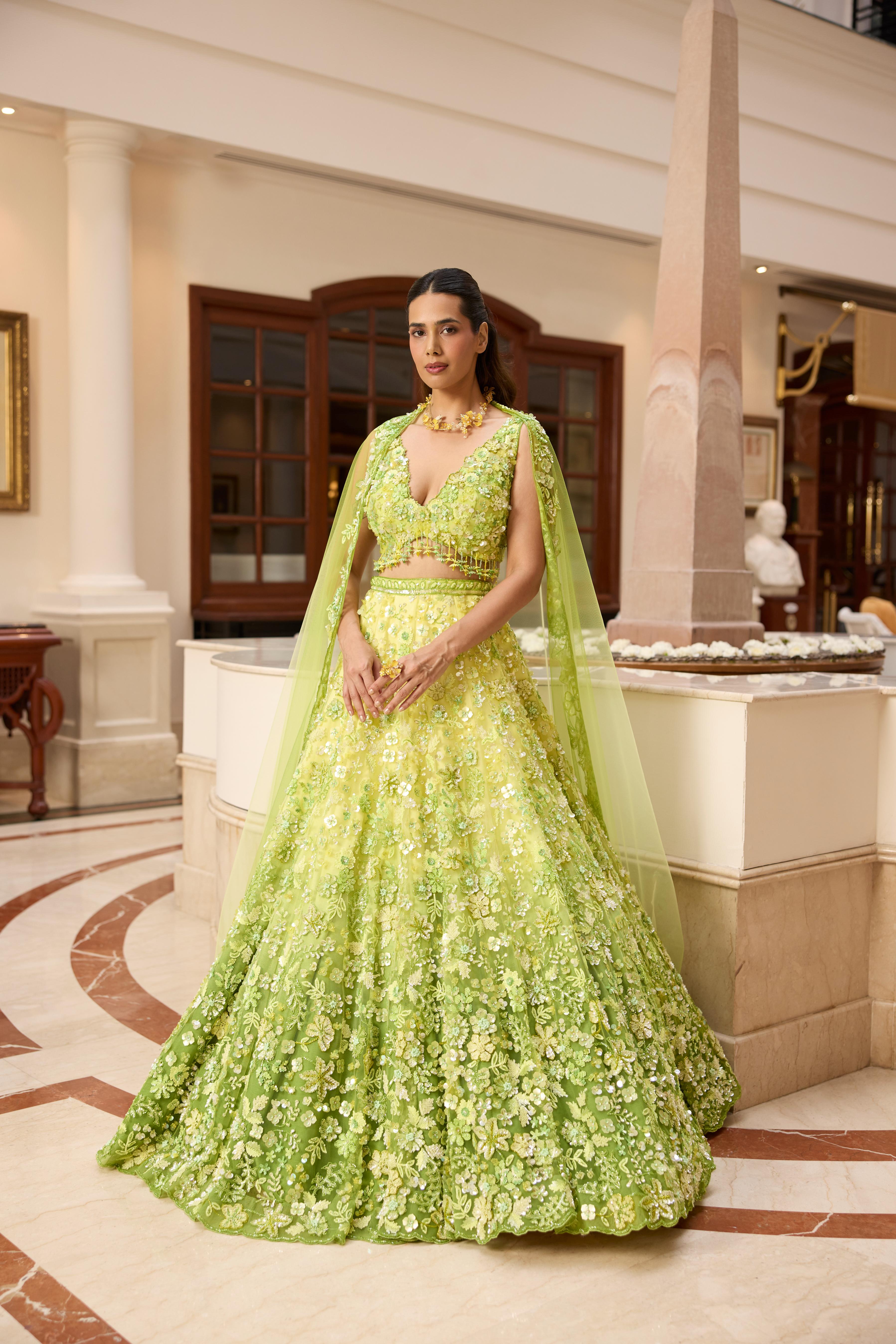 Lime Green Embellished Premium Lehenga Set