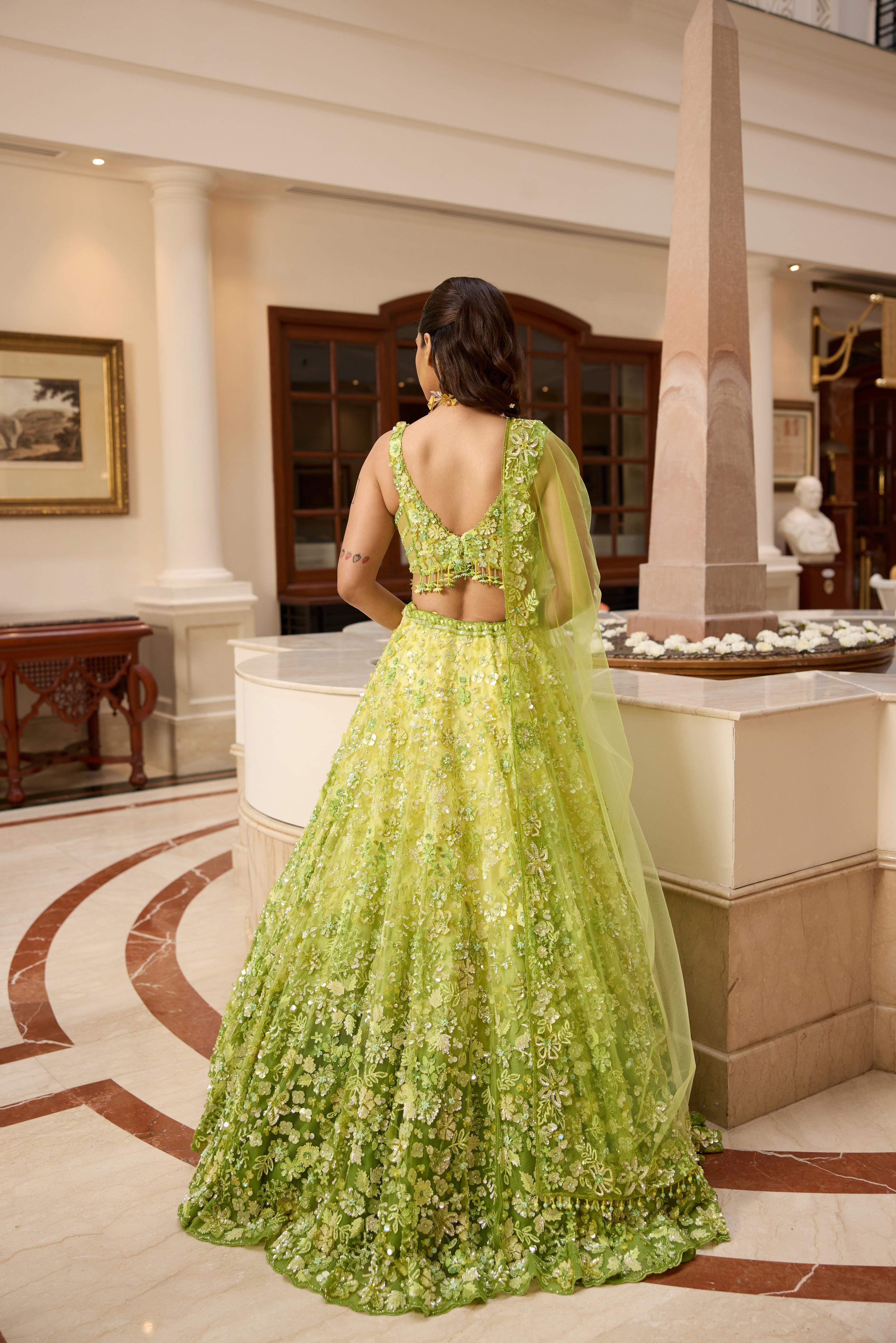 Lime Green Embellished Premium Lehenga Set