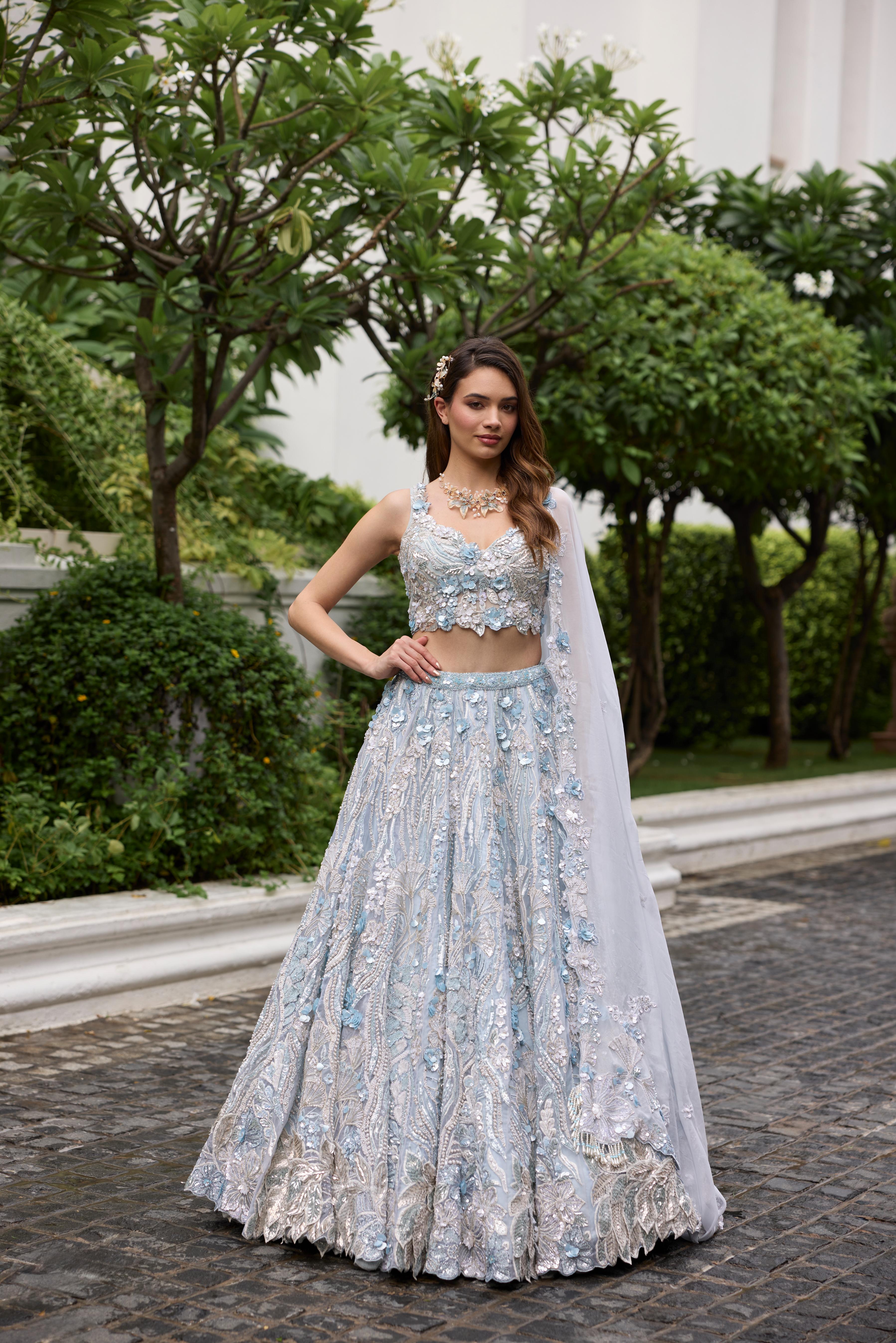 Icy Blue Embellished Premium Lehenga Set