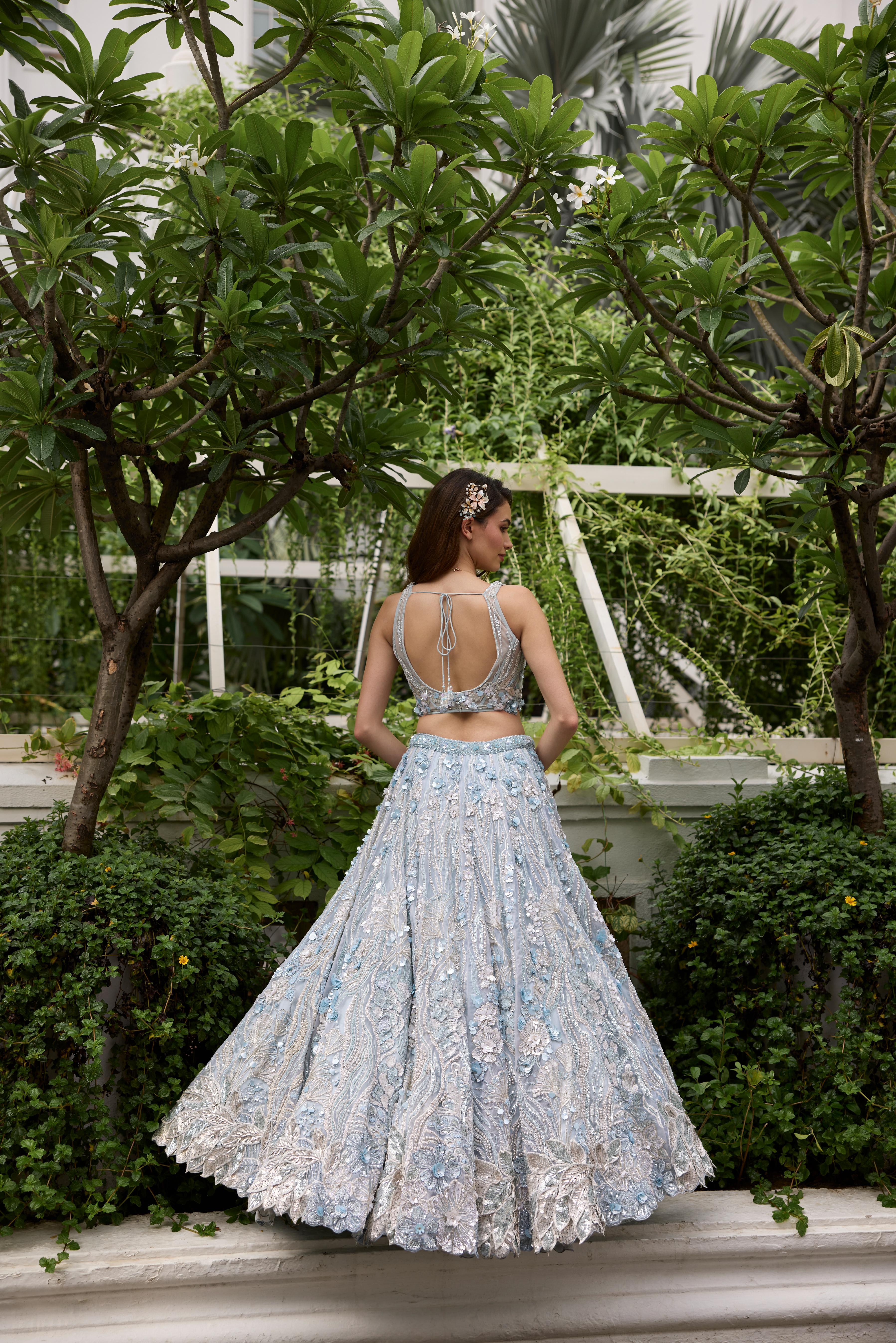 Icy Blue Embellished Premium Lehenga Set