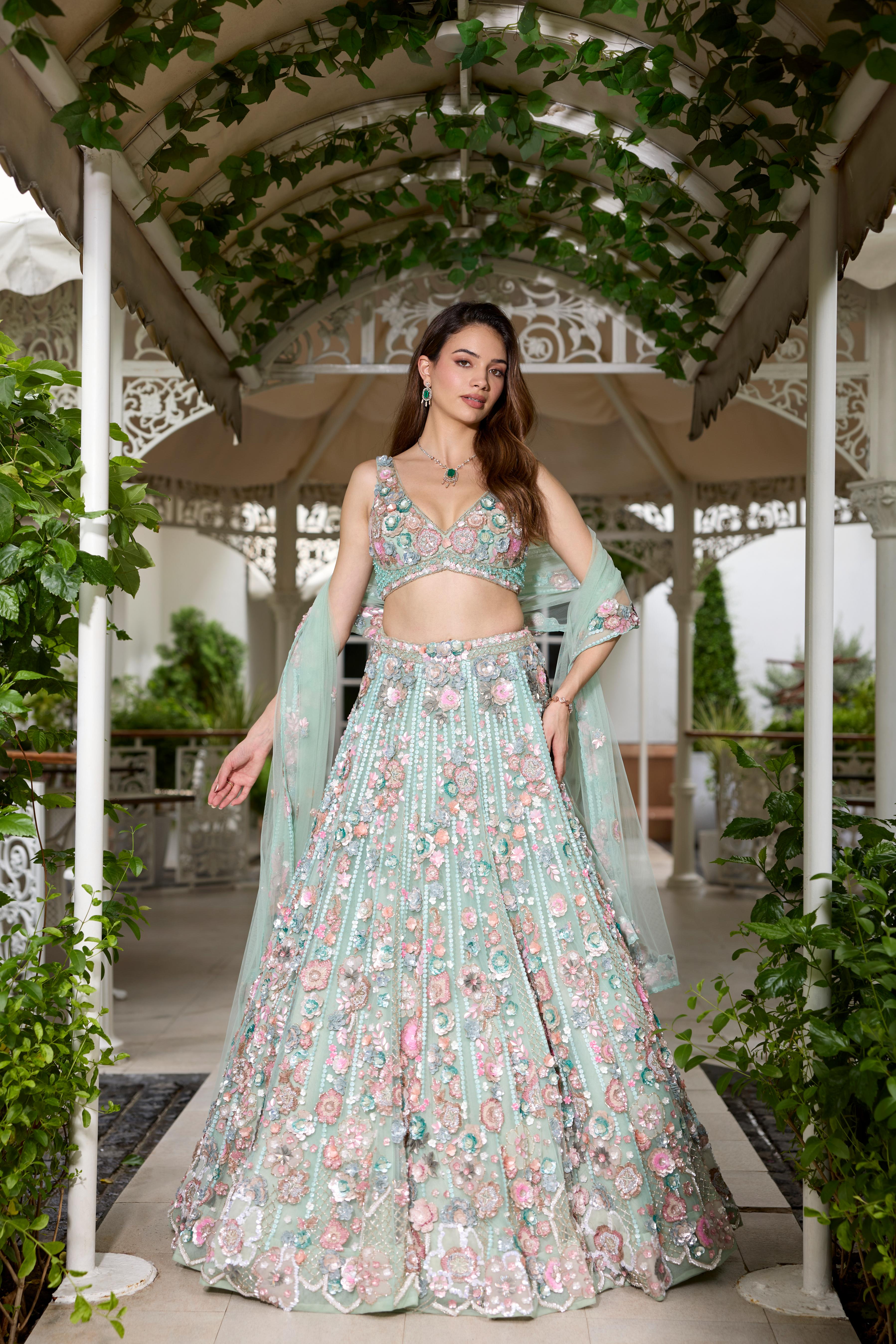 Seafoam Green Embellished Premium Lehenga Set